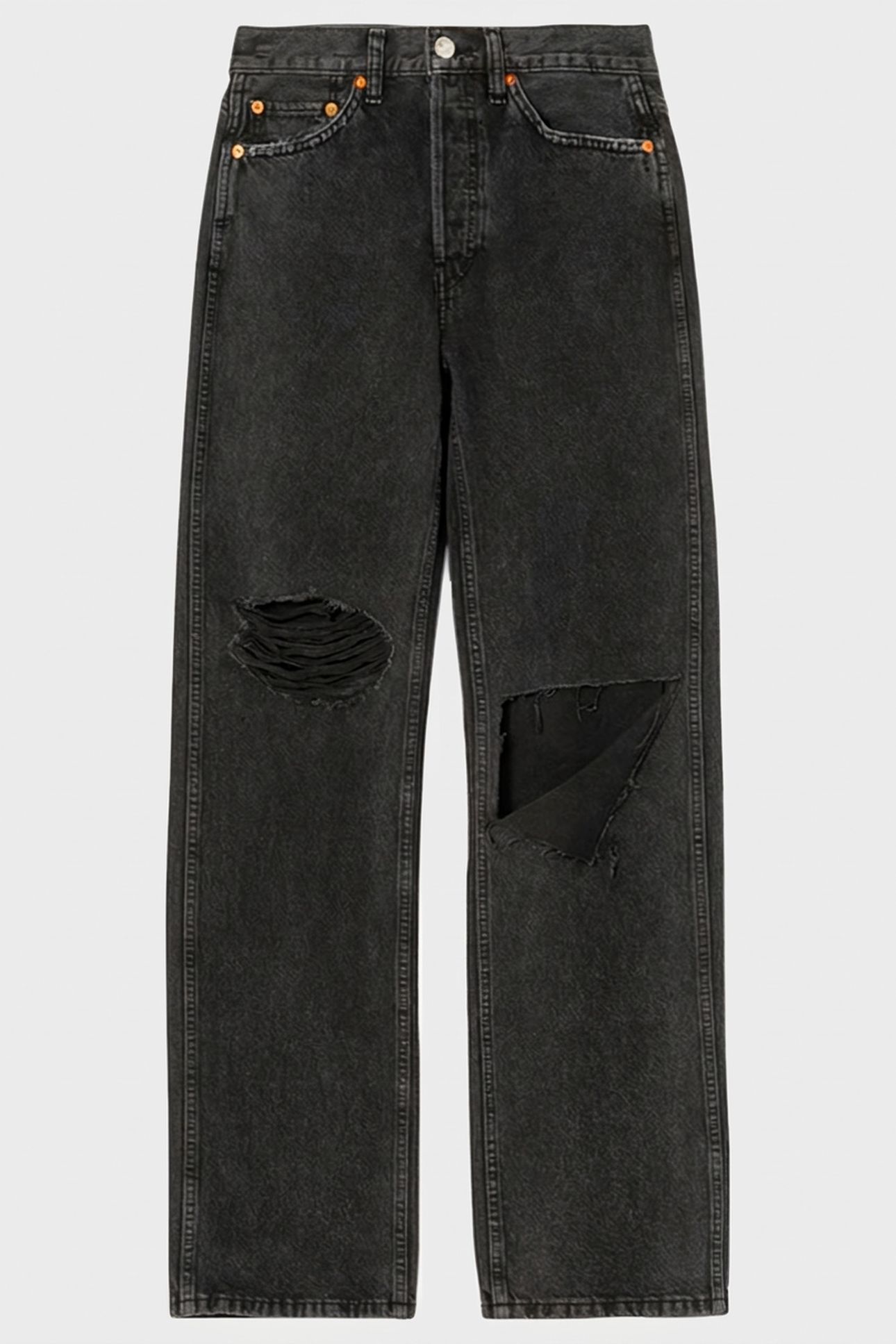 90S HIGH RISE LOOSE WASHED BLK WITH RIP 5