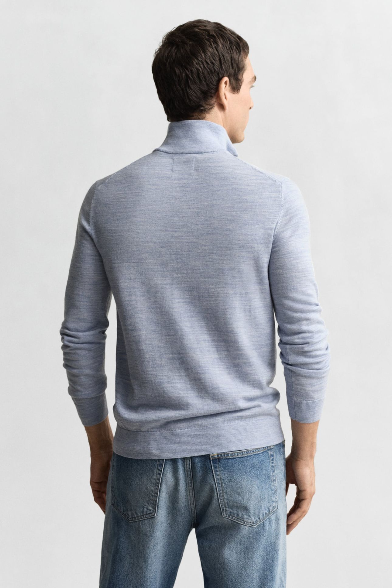 EXTRAFINE MERINO WOOL HALF ZIP LT BLUE MELANGE 2