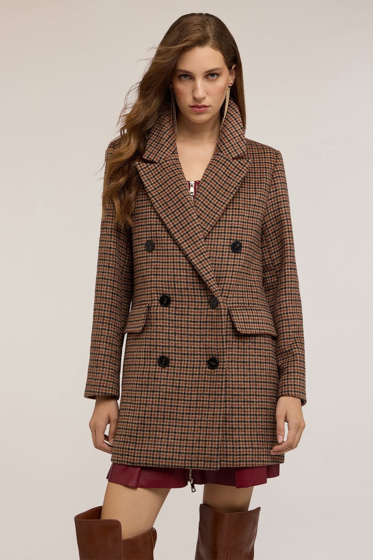 SLIM FIT COAT WITH CHECK PATTERN BROWN 2