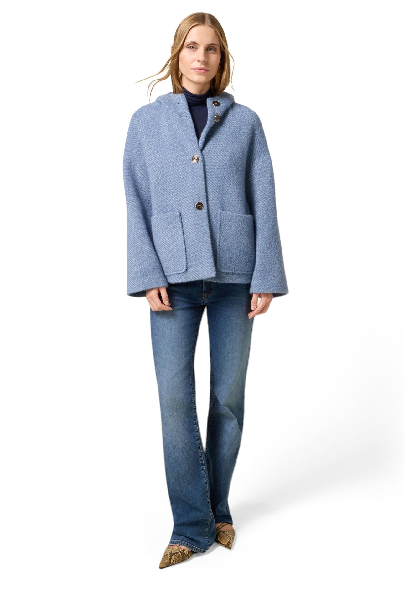 SHORT COAT IN KNITTED FABRIC LIGHT BLUE 1