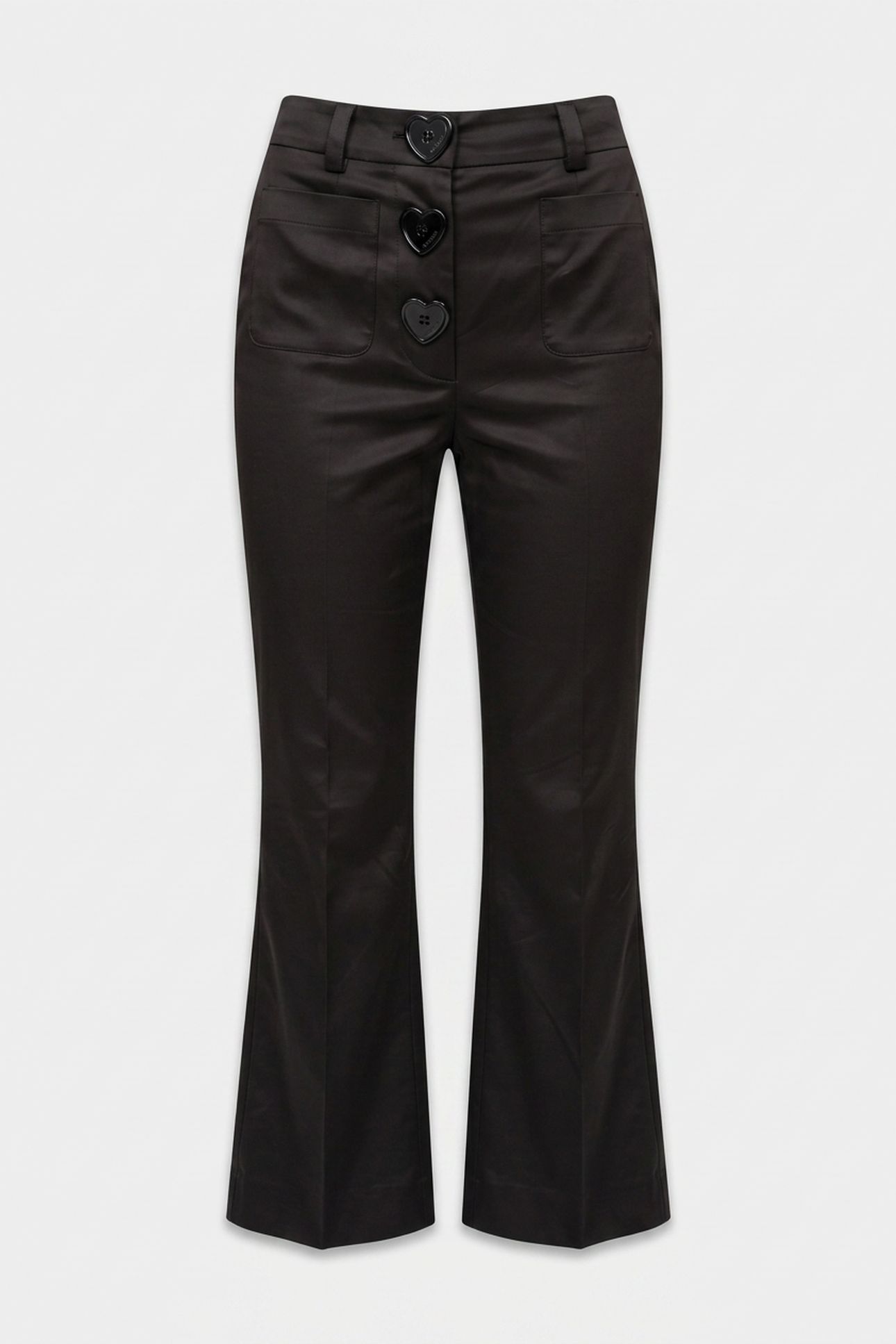HEART BUTTONS STRETCH SATIN TROUSERS BLACK 3