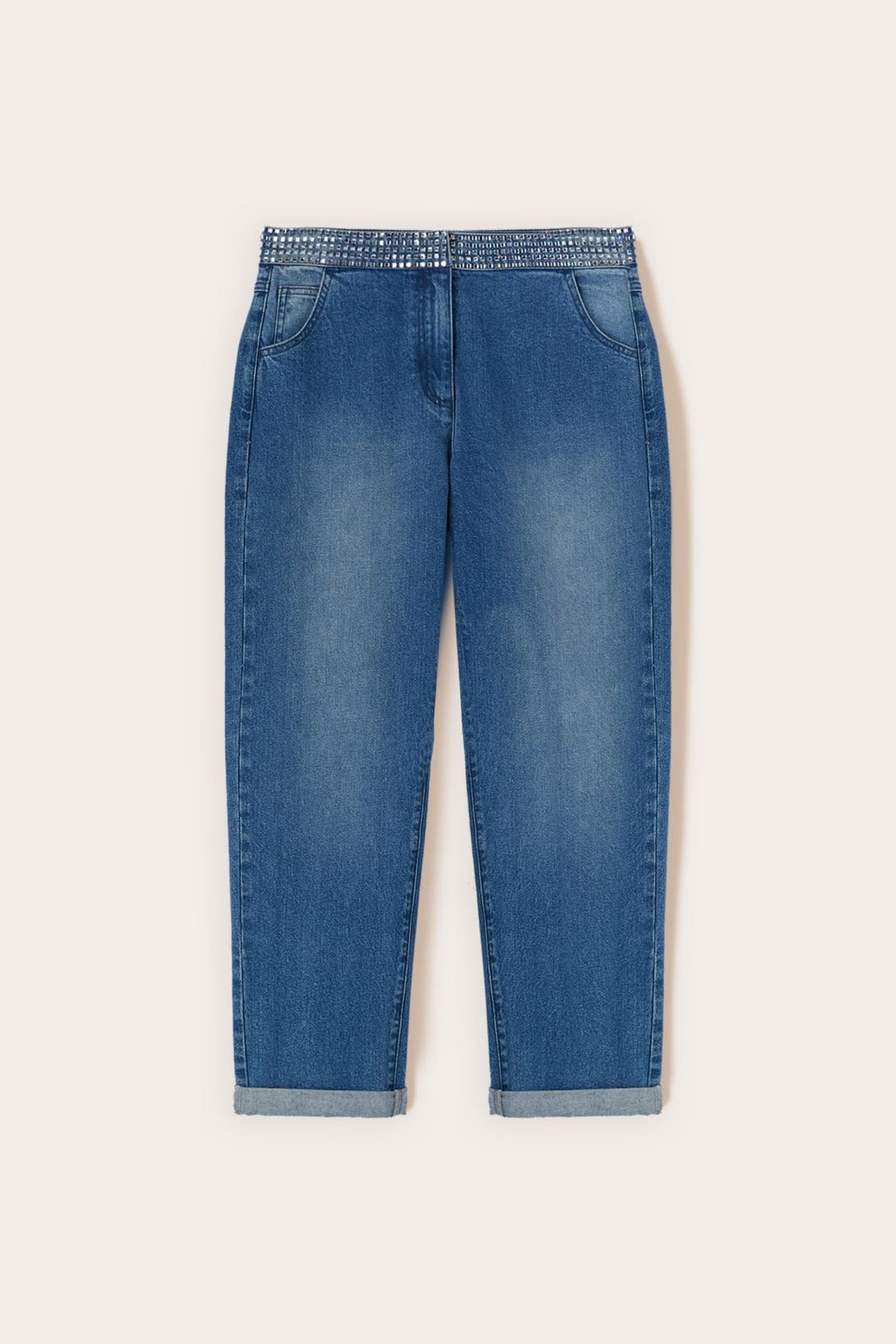 BOYFIT JEANS WITH JEWELED BELT BLUE 4