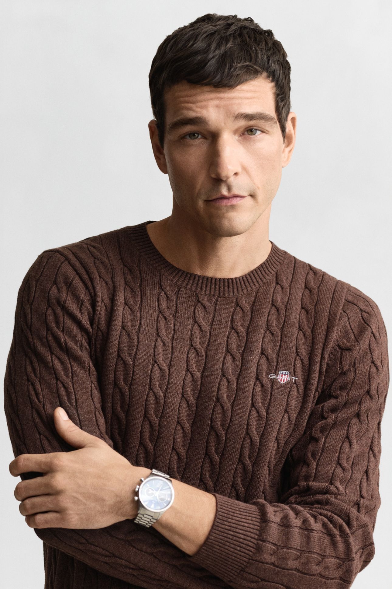 CLASSIC CABLE KNIT SWEATER BROWN MELANGE 5