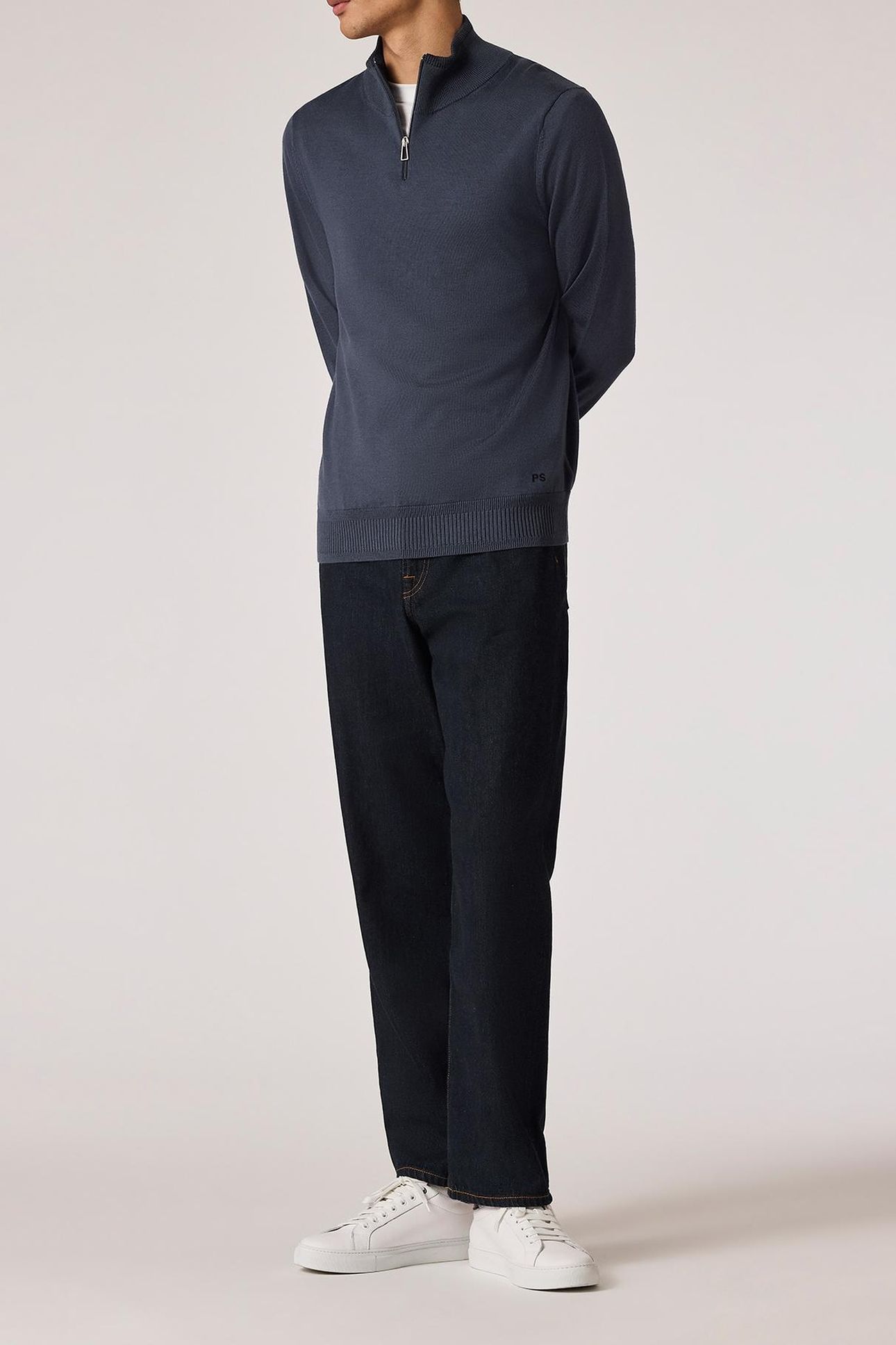 MENS SWEATER ZIP NECK INDIGO 2