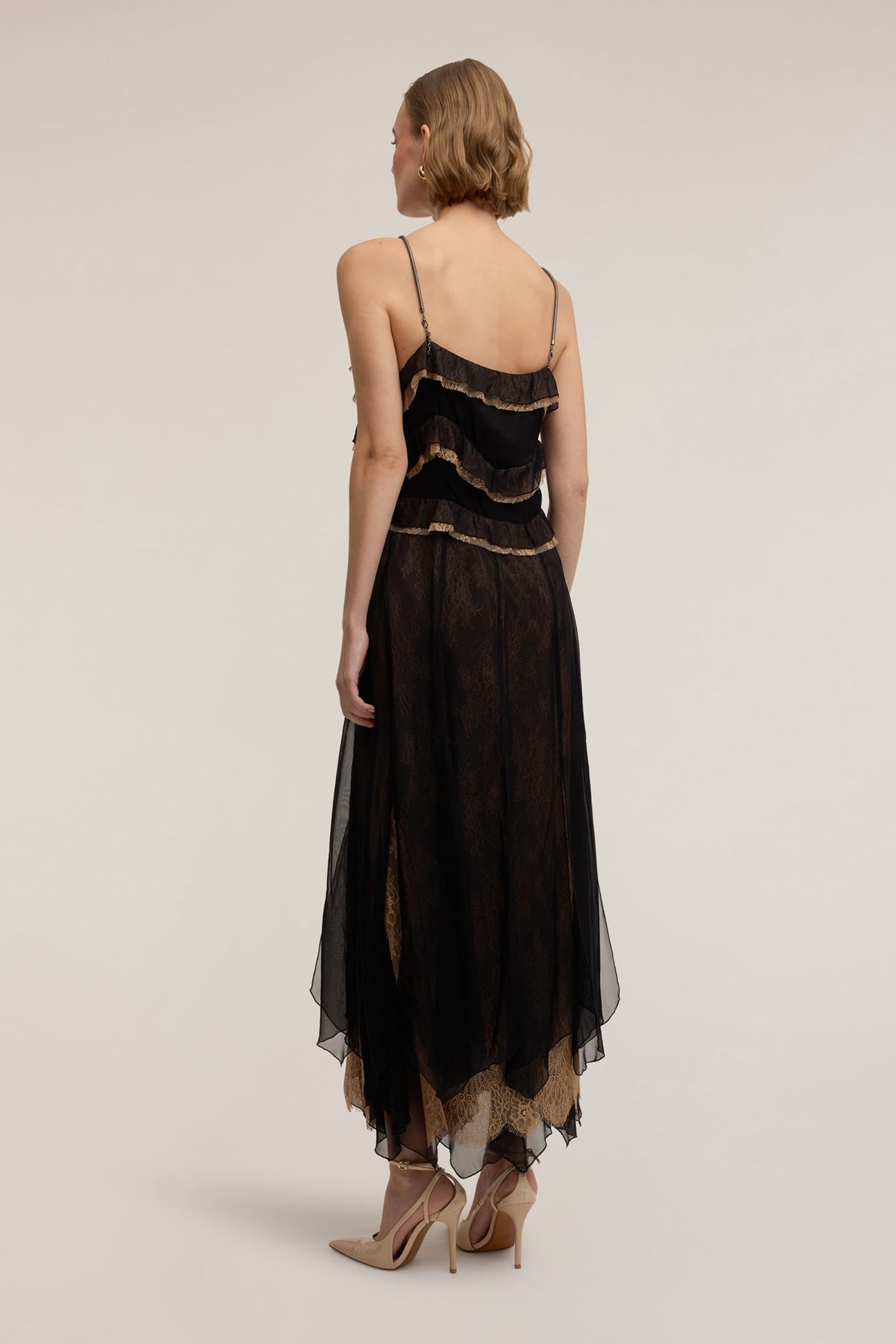 LONG DRESS IN GEORGETTE WITH SMART COUTURE LACE BLACK 2