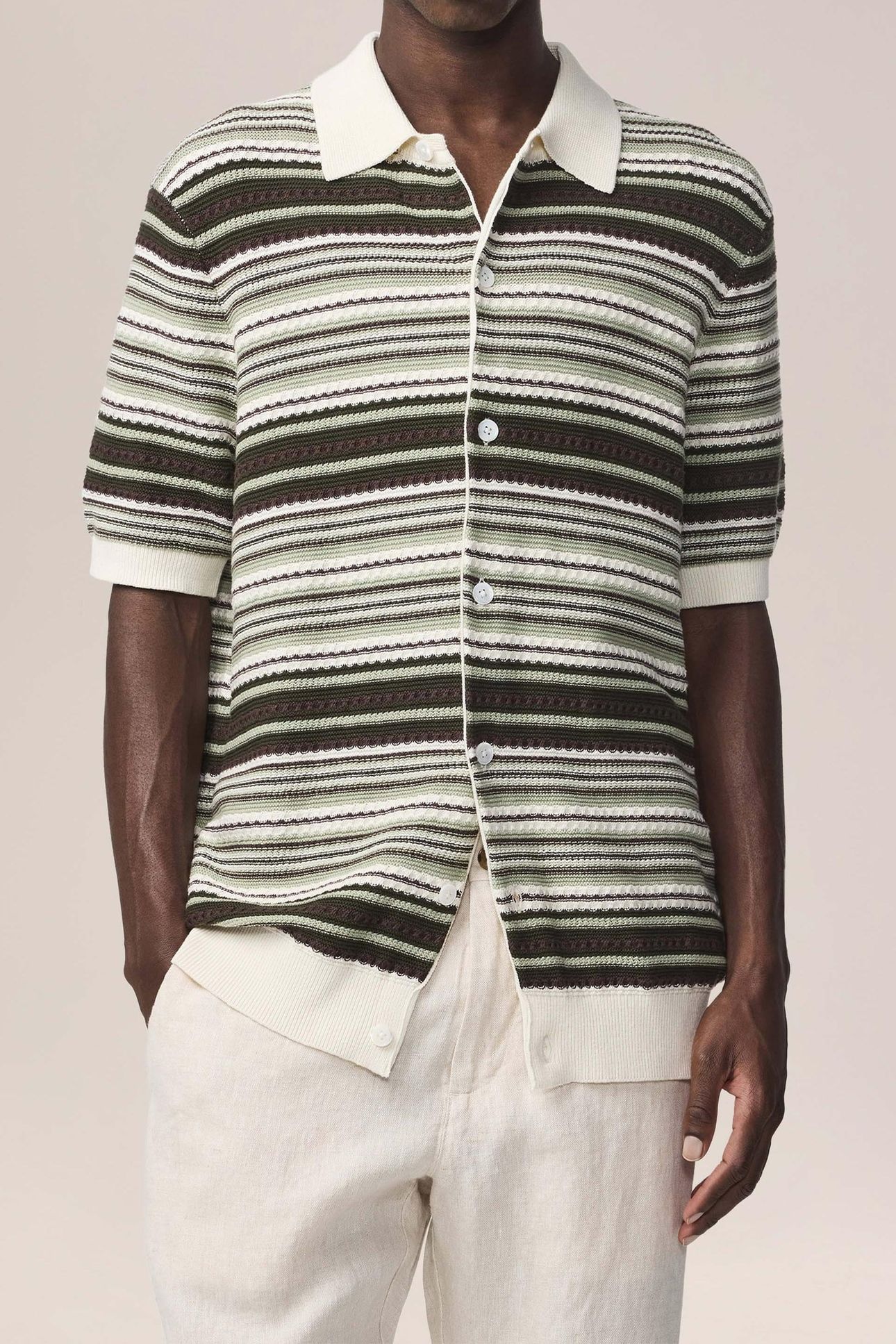 NOLAN POLO CARDIGAN 6686 GREEN STRIPE 1