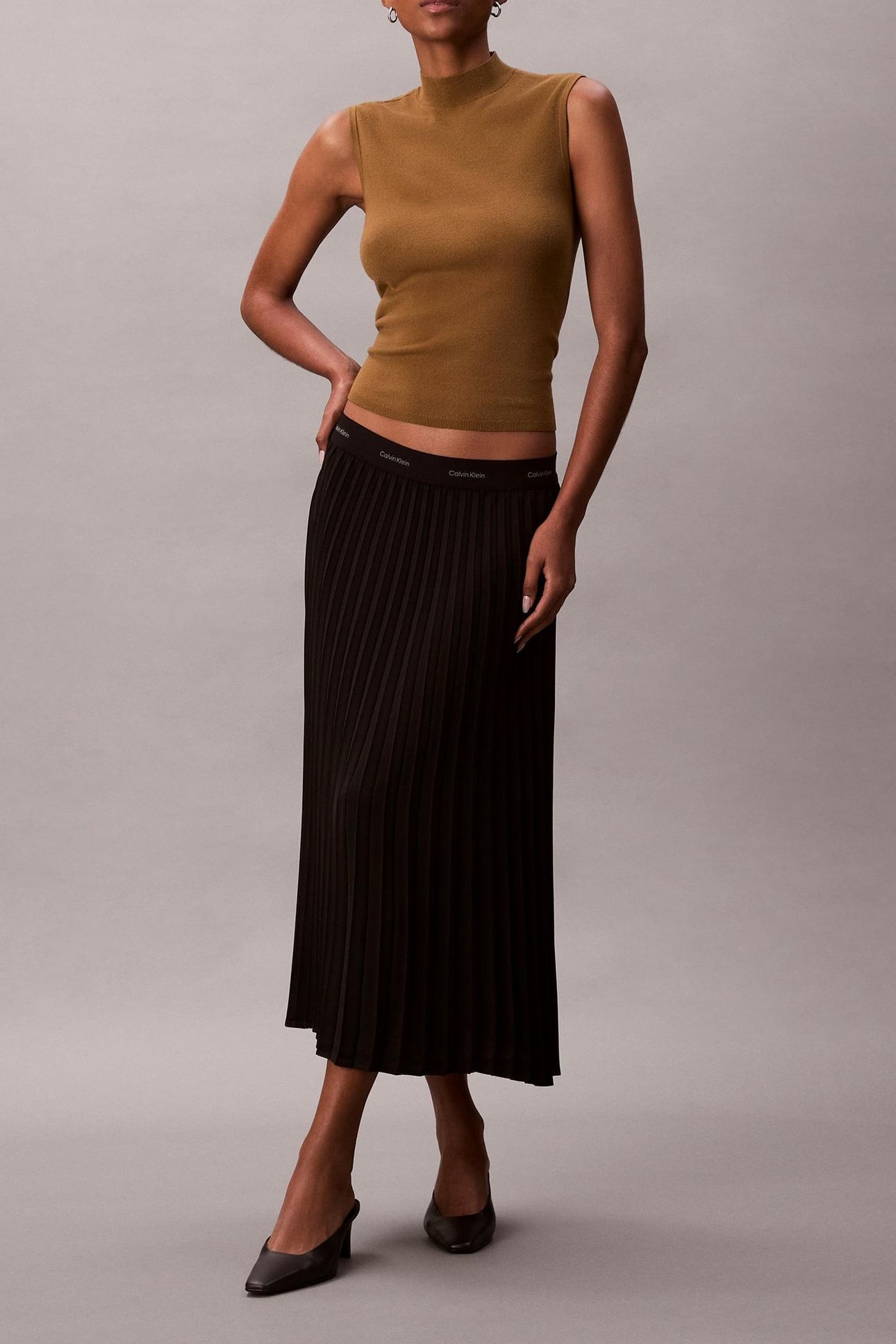 PLEATED CREPE MIDI SKIRT BLACK 1