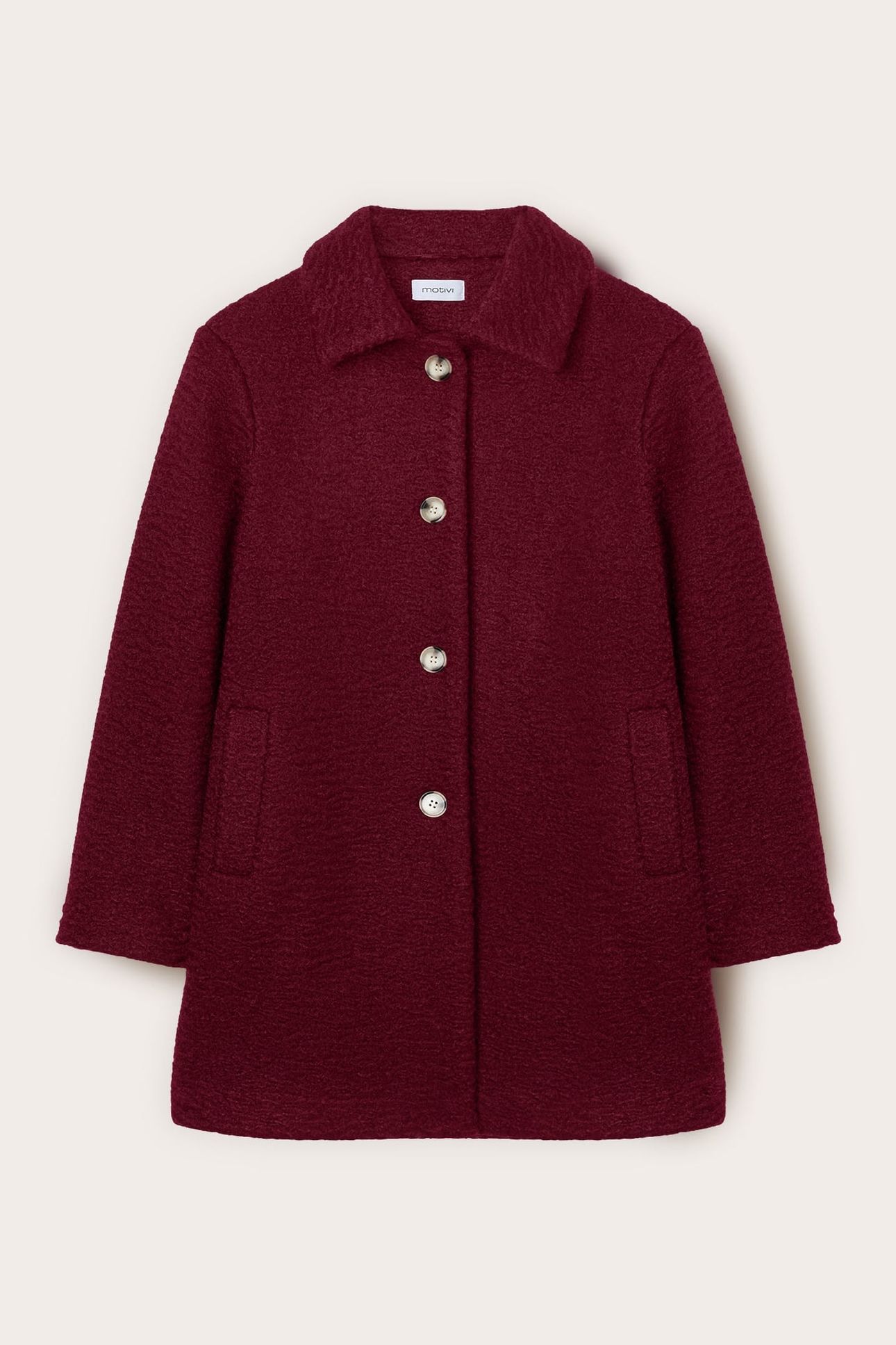 BOUCLÉ WOOL COAT BURGUNDY 4