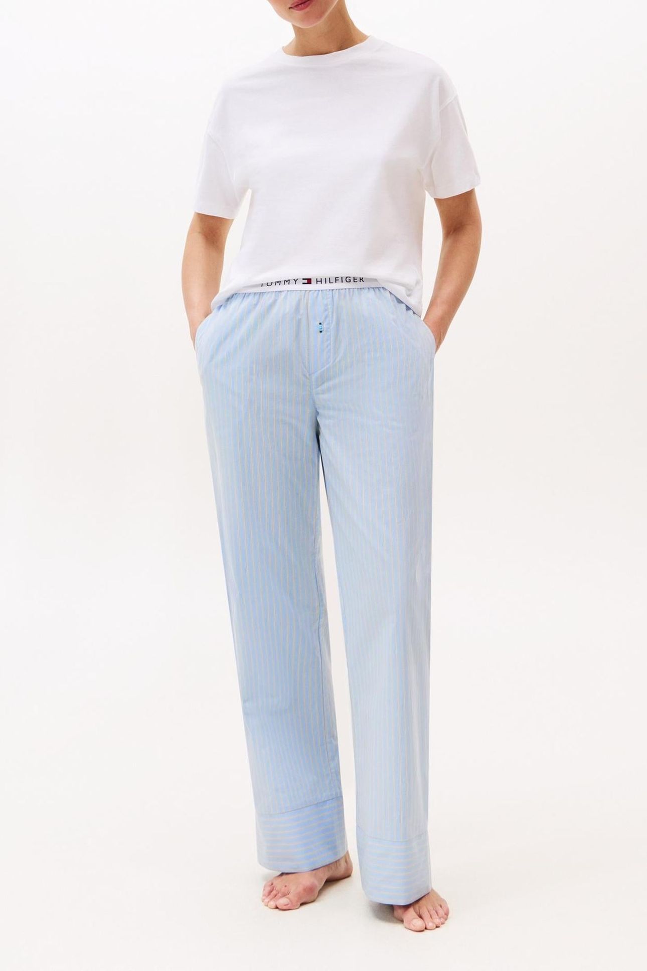 STRIPE POPLIN PANTS SILE VESSEL BLUE 1