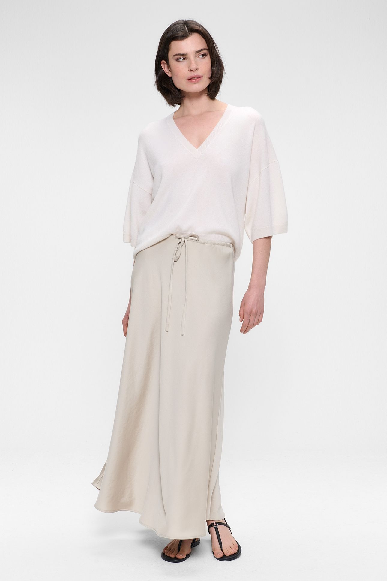 WASHED SATIN DRAWSTRING SKIRT CHALK 2