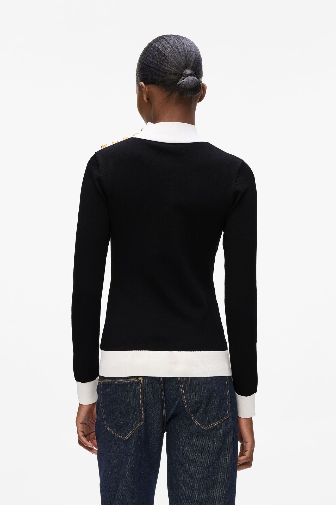 BUTTON DETAIL MOCK NECK BLACK 3