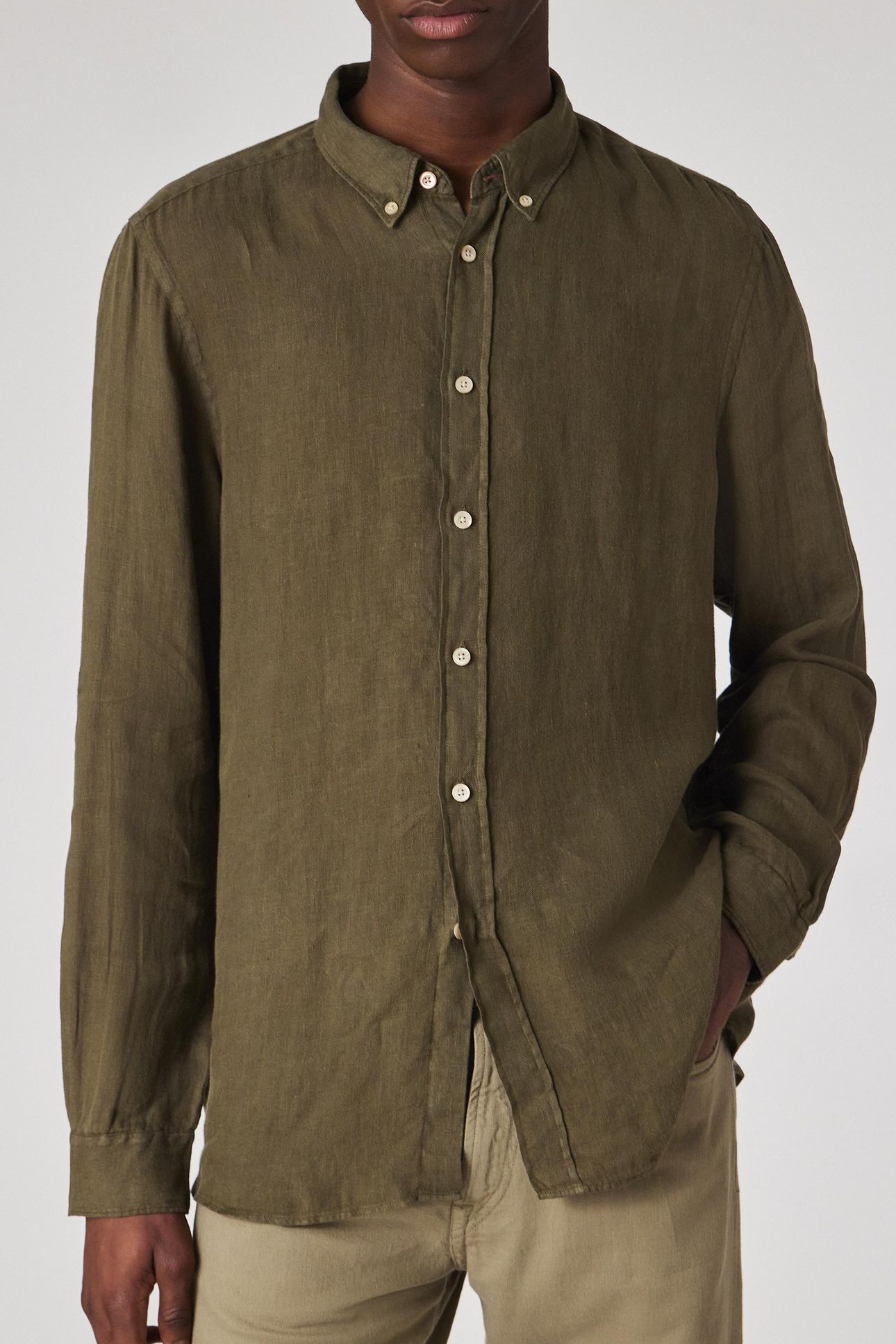 MENS LS REGULAR FIT SHIRT BD COL MILITARY GREEN 1