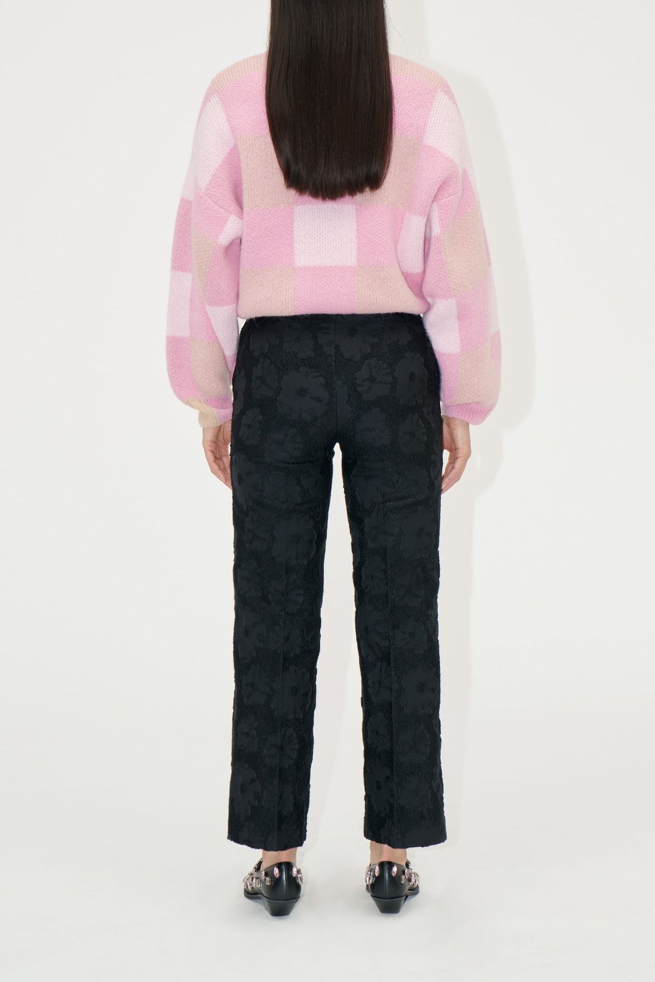 FRONT PLEAT LONG STRAIGHT PANTS ANEMONE JACQUARD 3