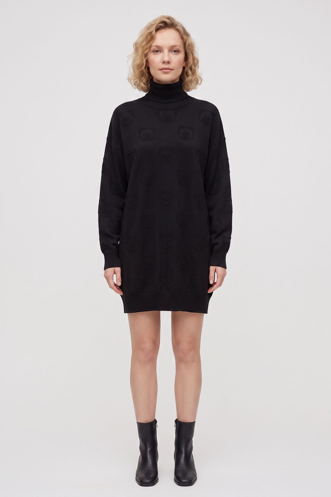 ALLOVER TEDDY BEAR WOOL DRESS BLACK 1
