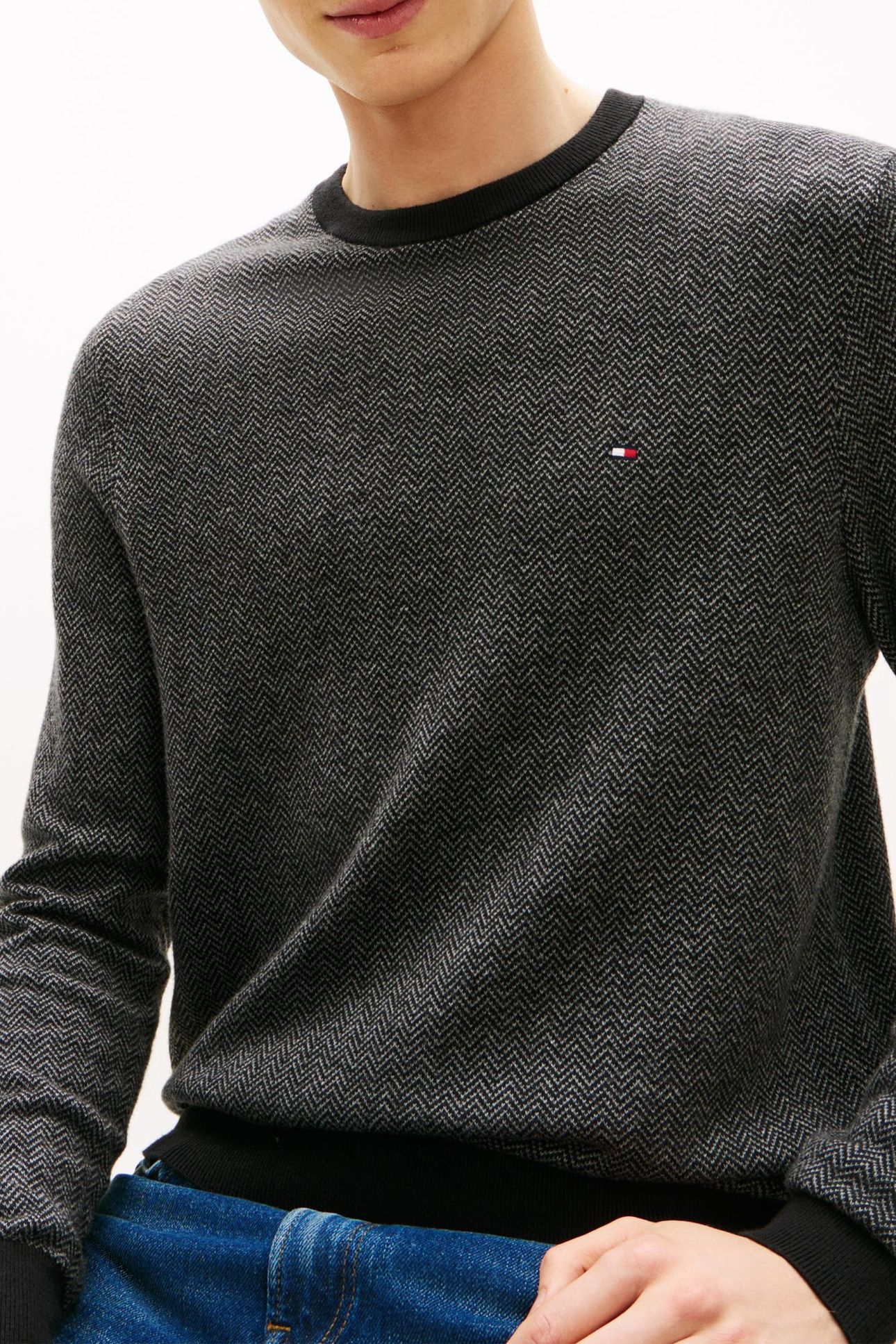 PIMA COTTON CASHMERE HERRINGBONE BLACK/MEDIUM GREY HEATHER 5