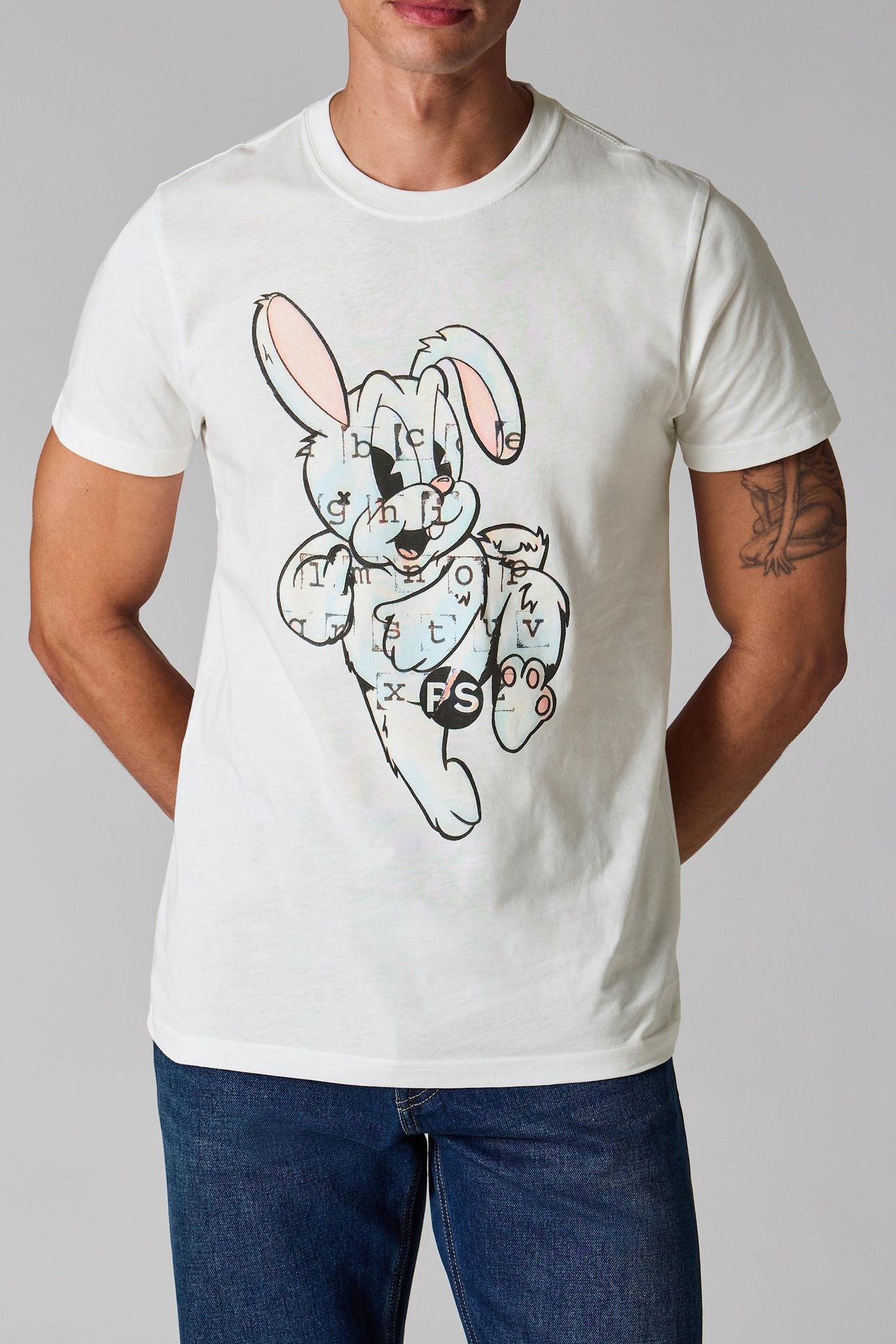 MENS SLIM FIT SS T SHIRT BUNNY WHITE 2