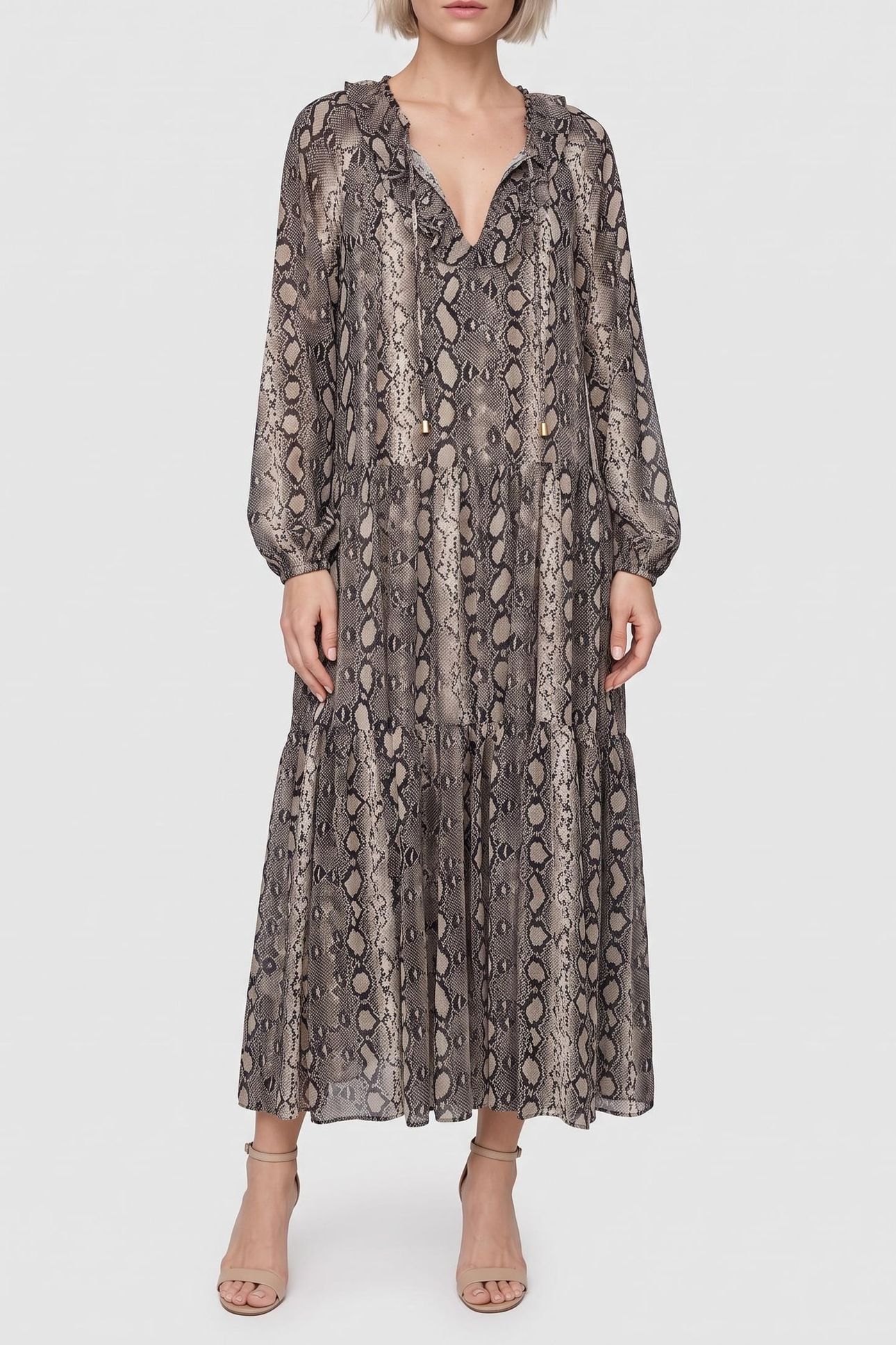 SNAKE RUFFLE NECK CAFTAN SOFT ECRU 1