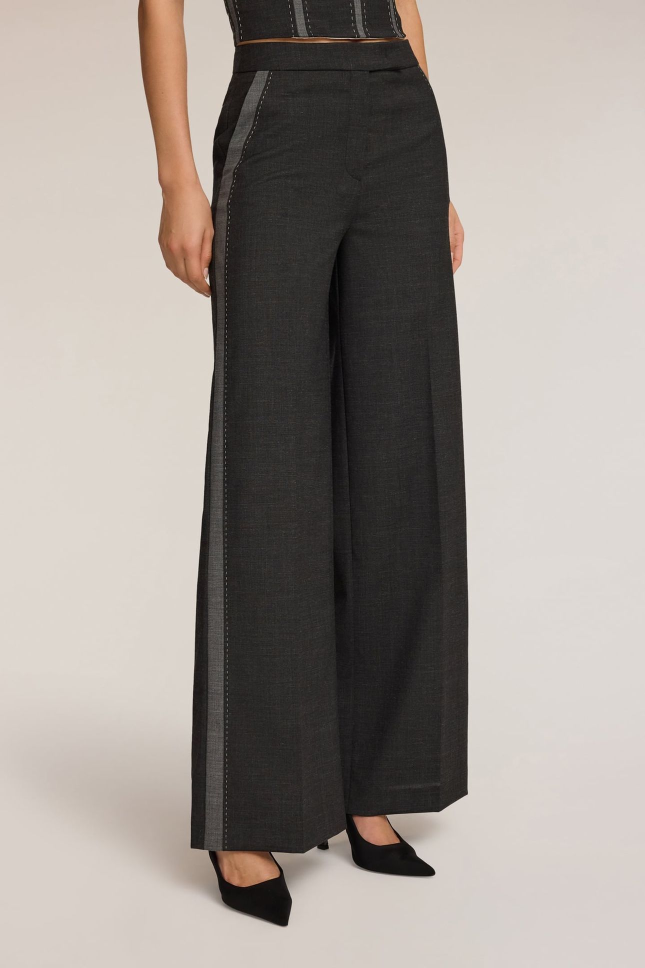 PALAZZO PANTS WITH SIDE STRIPE GREY 1