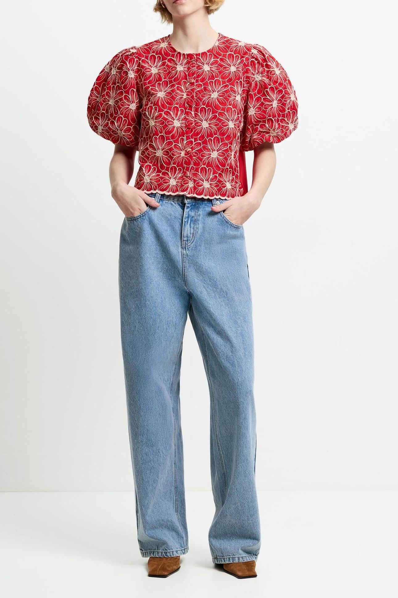 RORY COTTON BUTTON THOUGH TOP WATERMELON RED 1