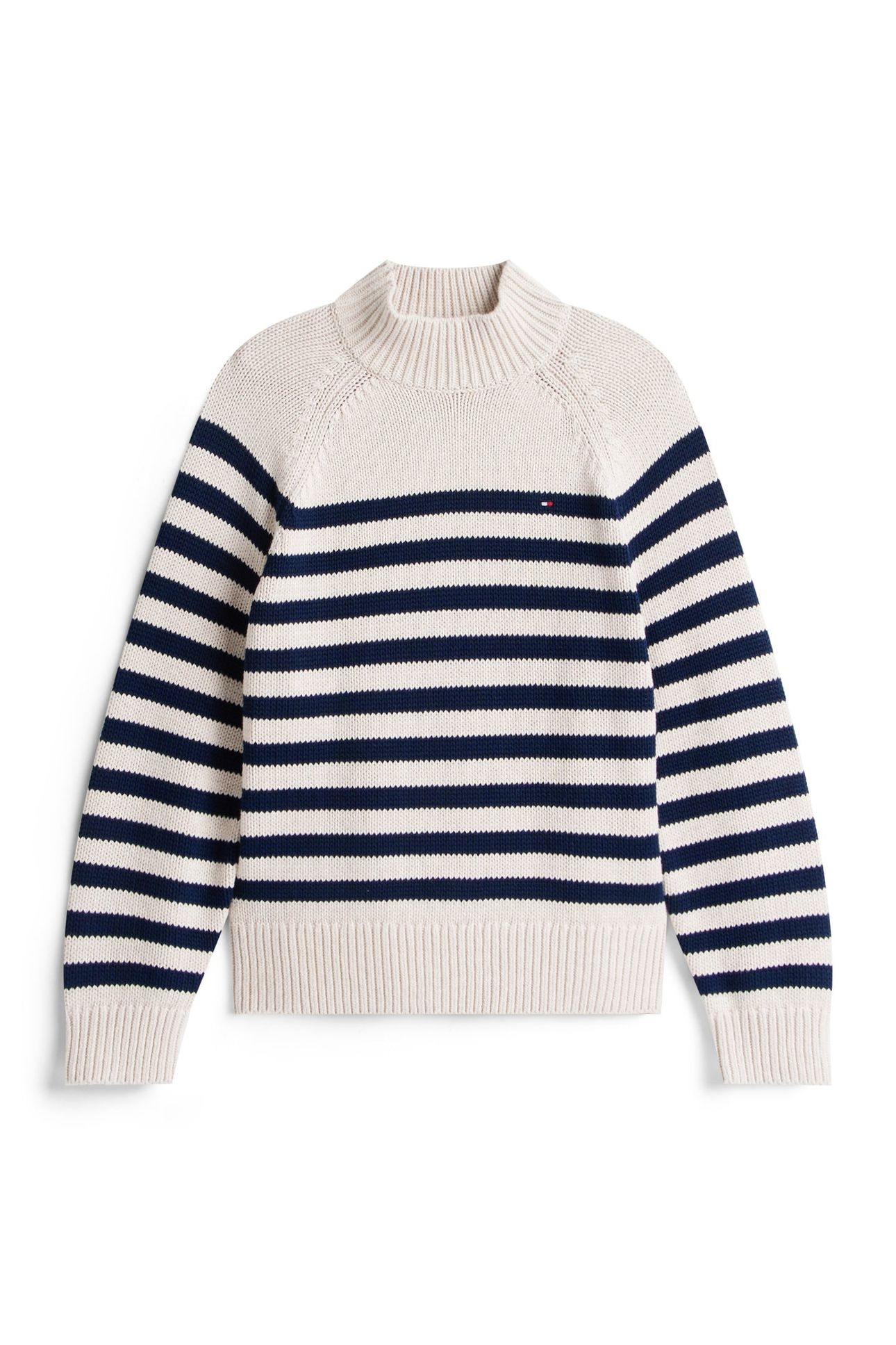 COTTON BLEND MOCK-NECK HEATHER OATMILK/DARK NAVY ENG 4