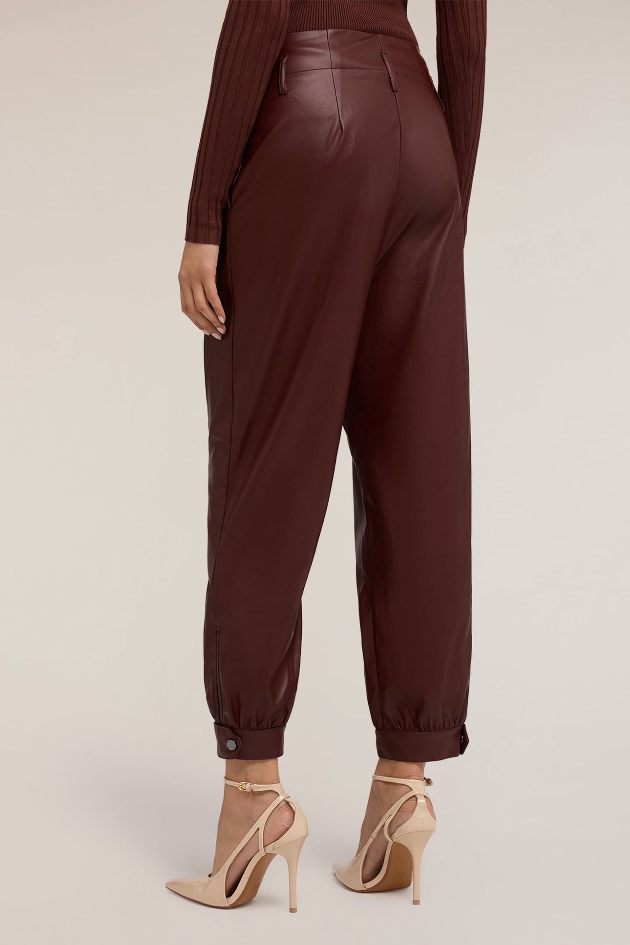 PLEATED TROUSERS IN COATED FABRIC BROWN 3