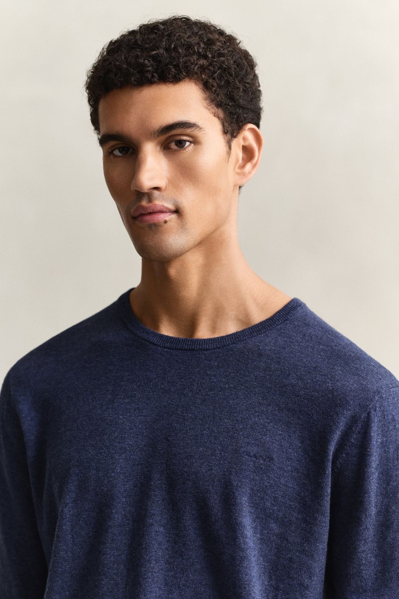 SLUB COTTON LINEN C-NECK DARK INDIGO MELANGE 5