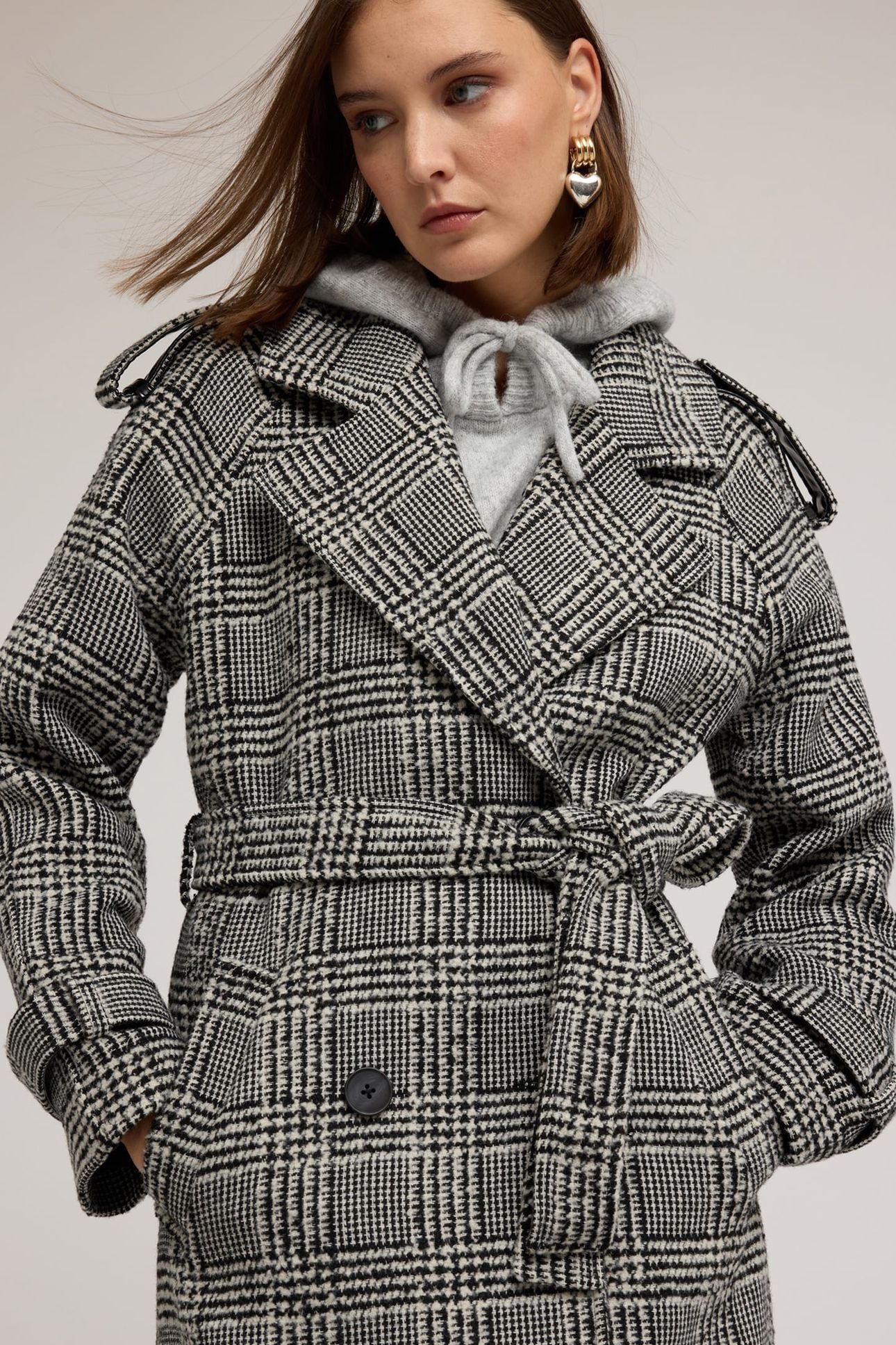 MIXED WOOL COAT IN CHECK PATTERN GREY 5