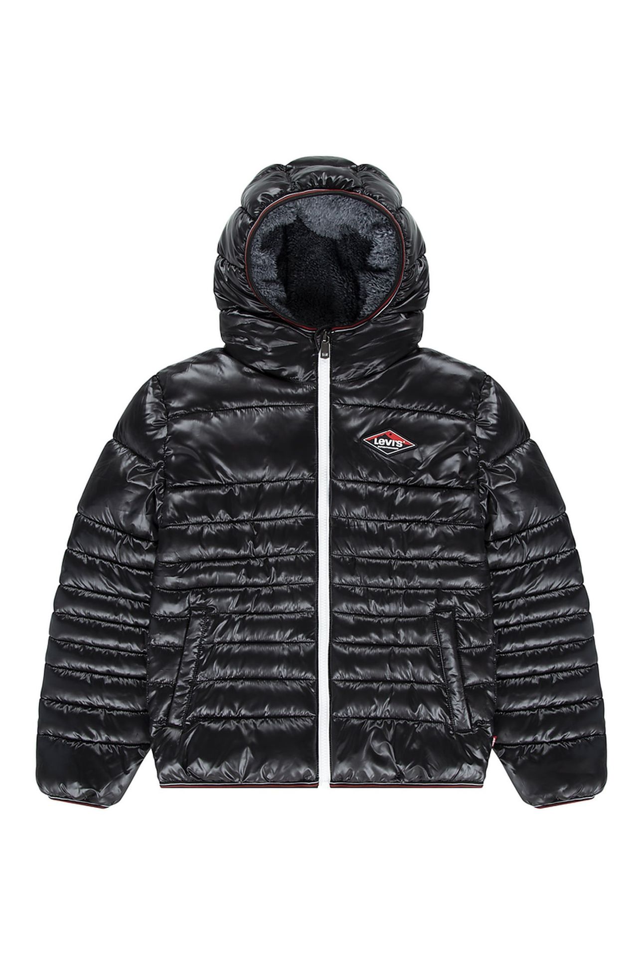 BOYS SHERPA LINED PUFFER JACKET BLACK 1