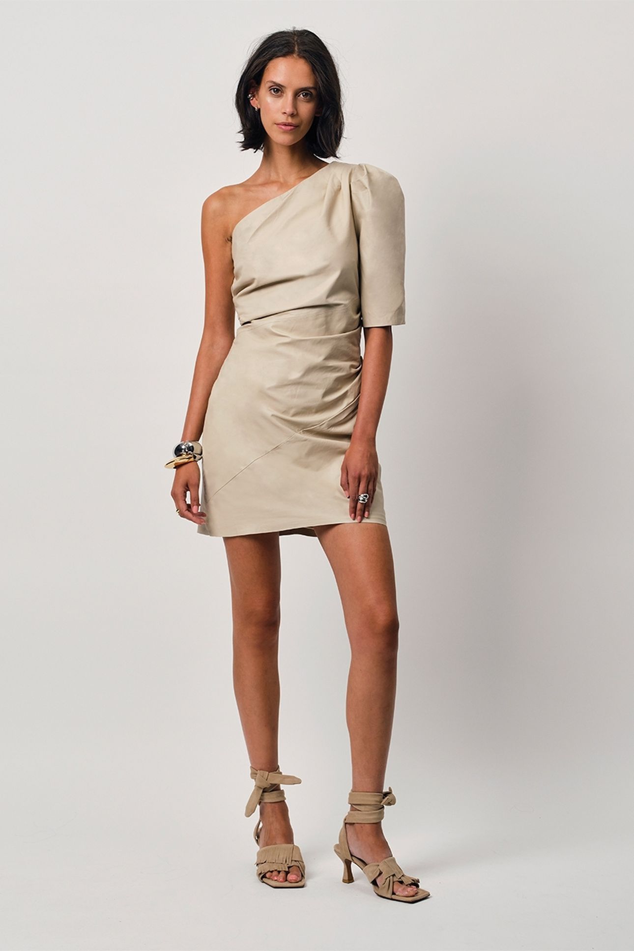 GLEN DRAPEY LEATHER DRESS SESAME BEIGE 1
