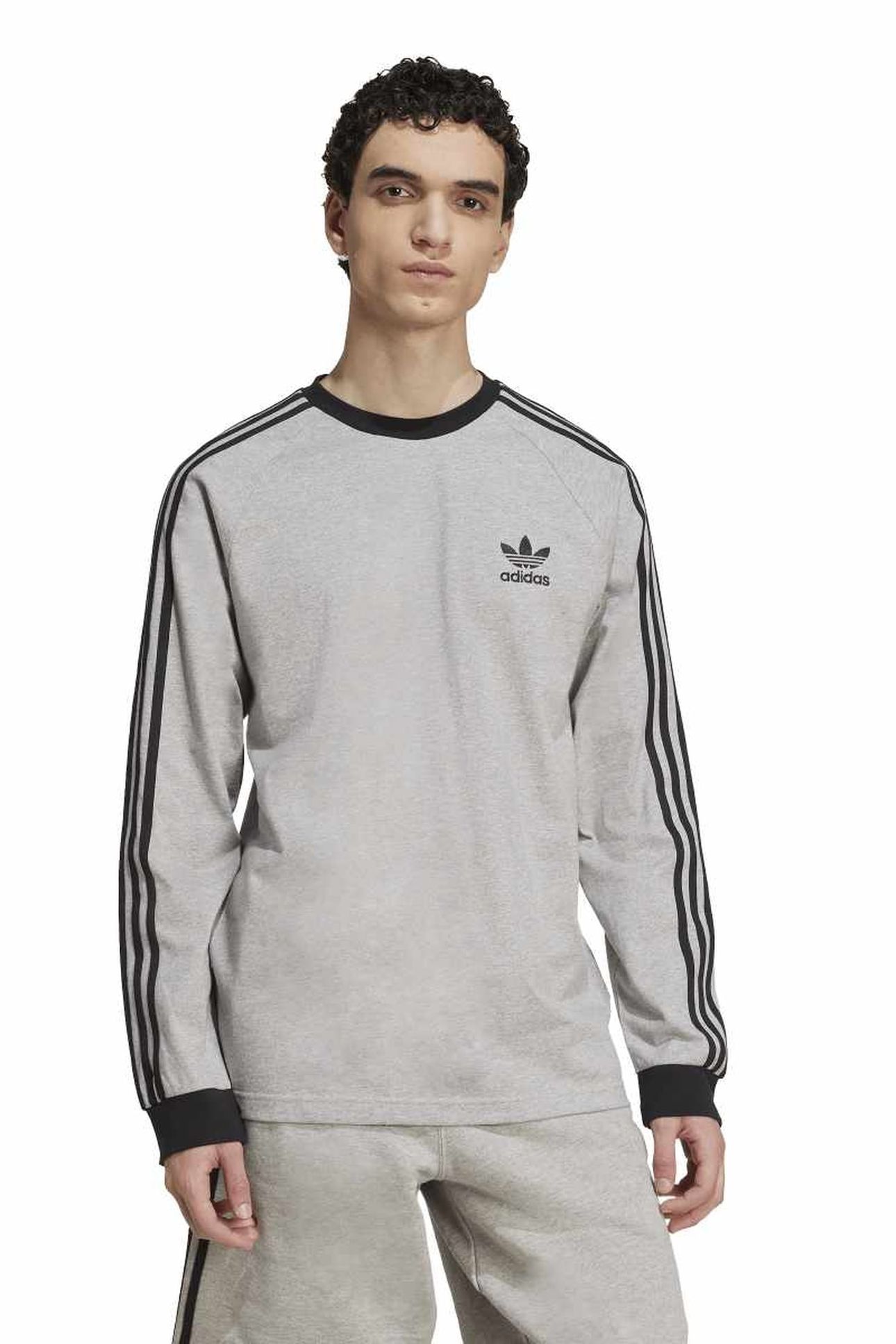 UNISEX 3-STRIPES LS TEE MEDIUM GREY HEATHER 1