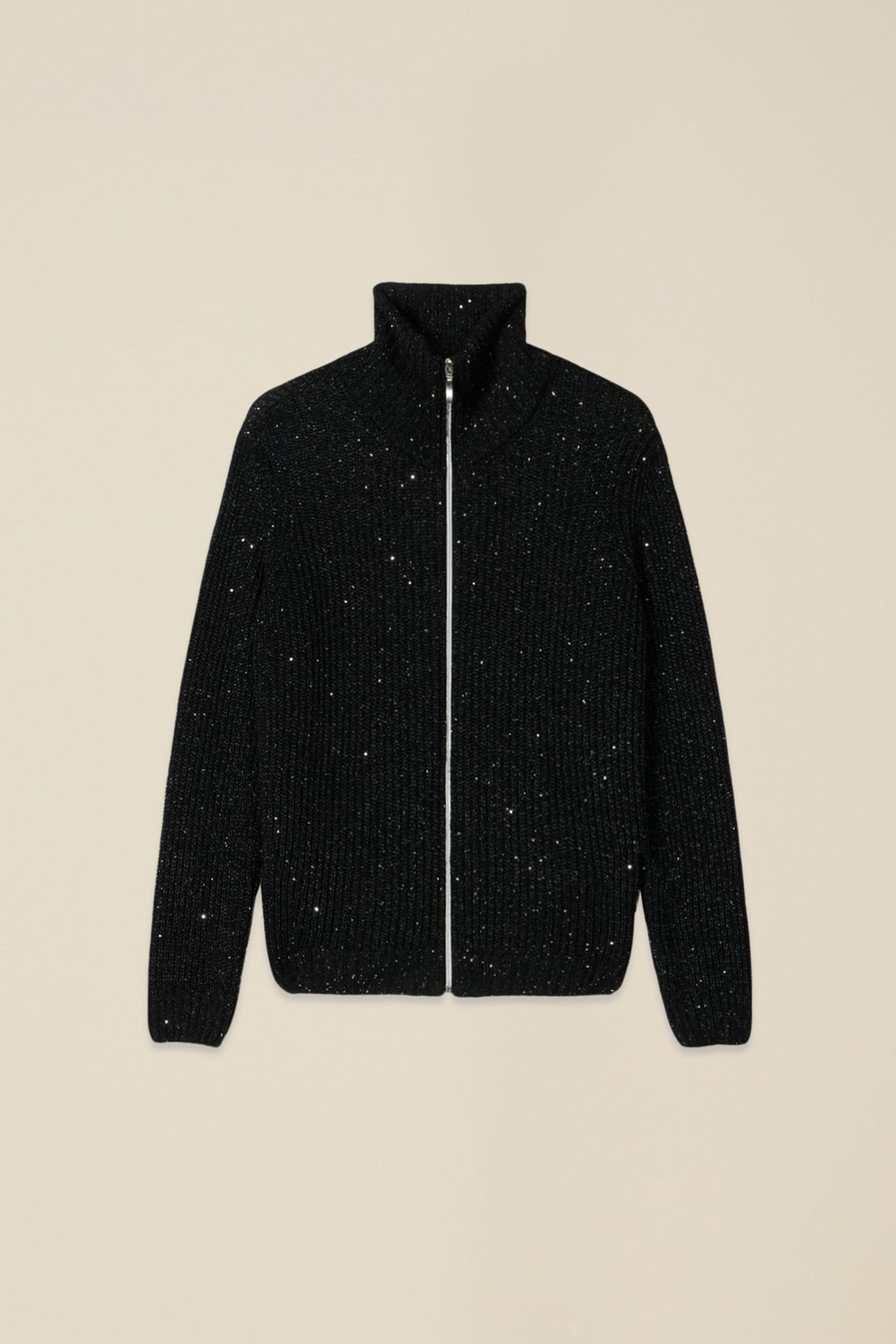 CARDIGAN WITH ZIP AND MICRO SEQUINS BLACK 3