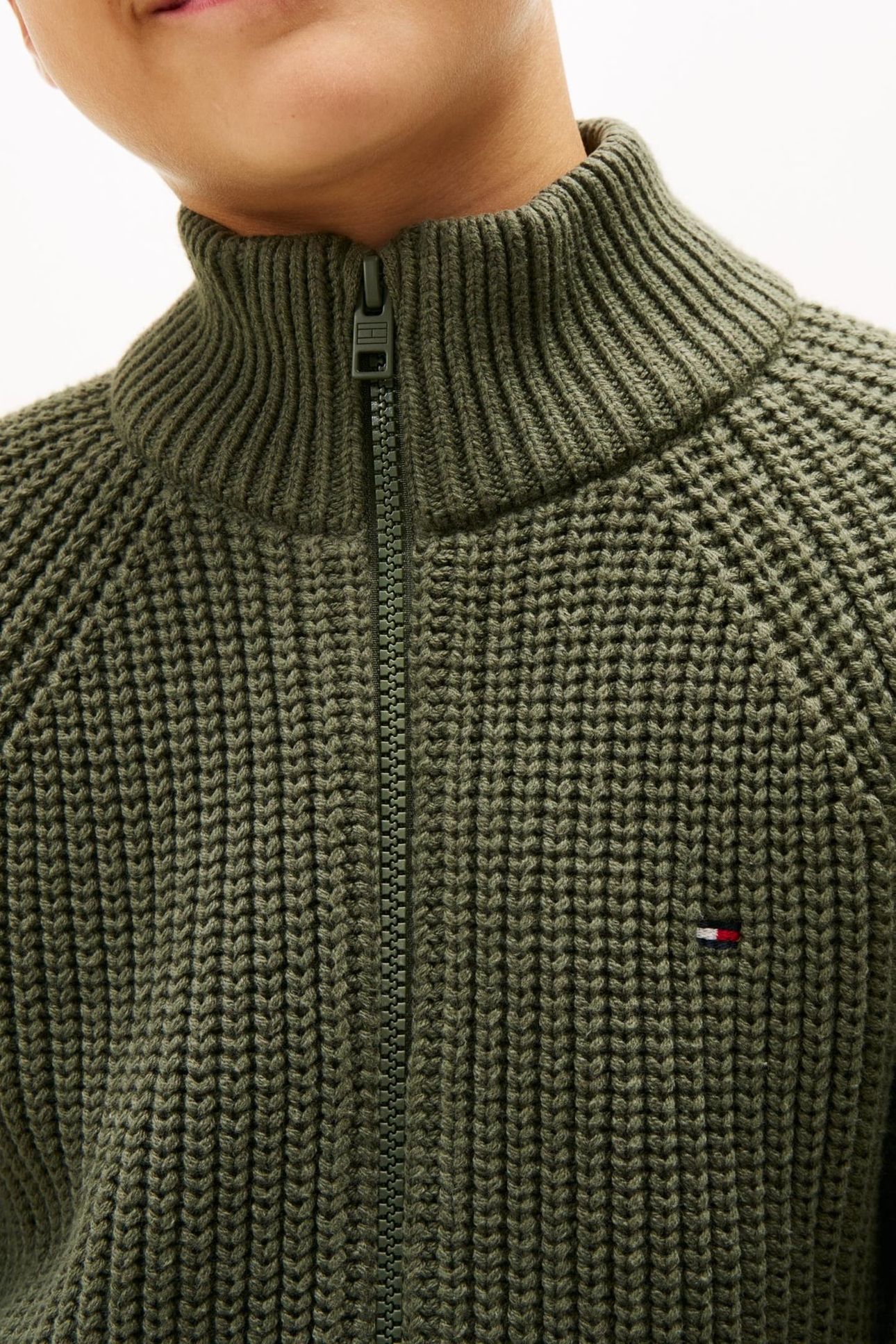 BOYS HALF CARDIGAN FULL ZIP PEWTER GREEN 5