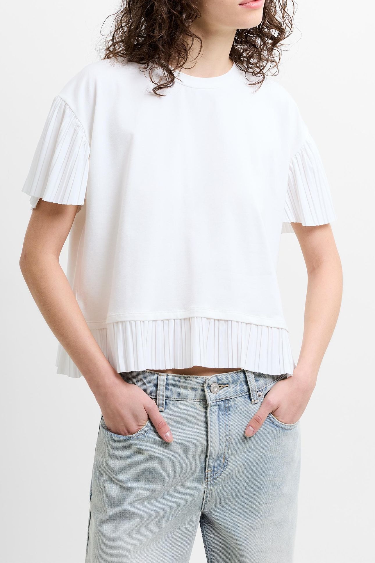 RALLIE PLISSE TRIM TEE SHIRT LINEN WHITE 1