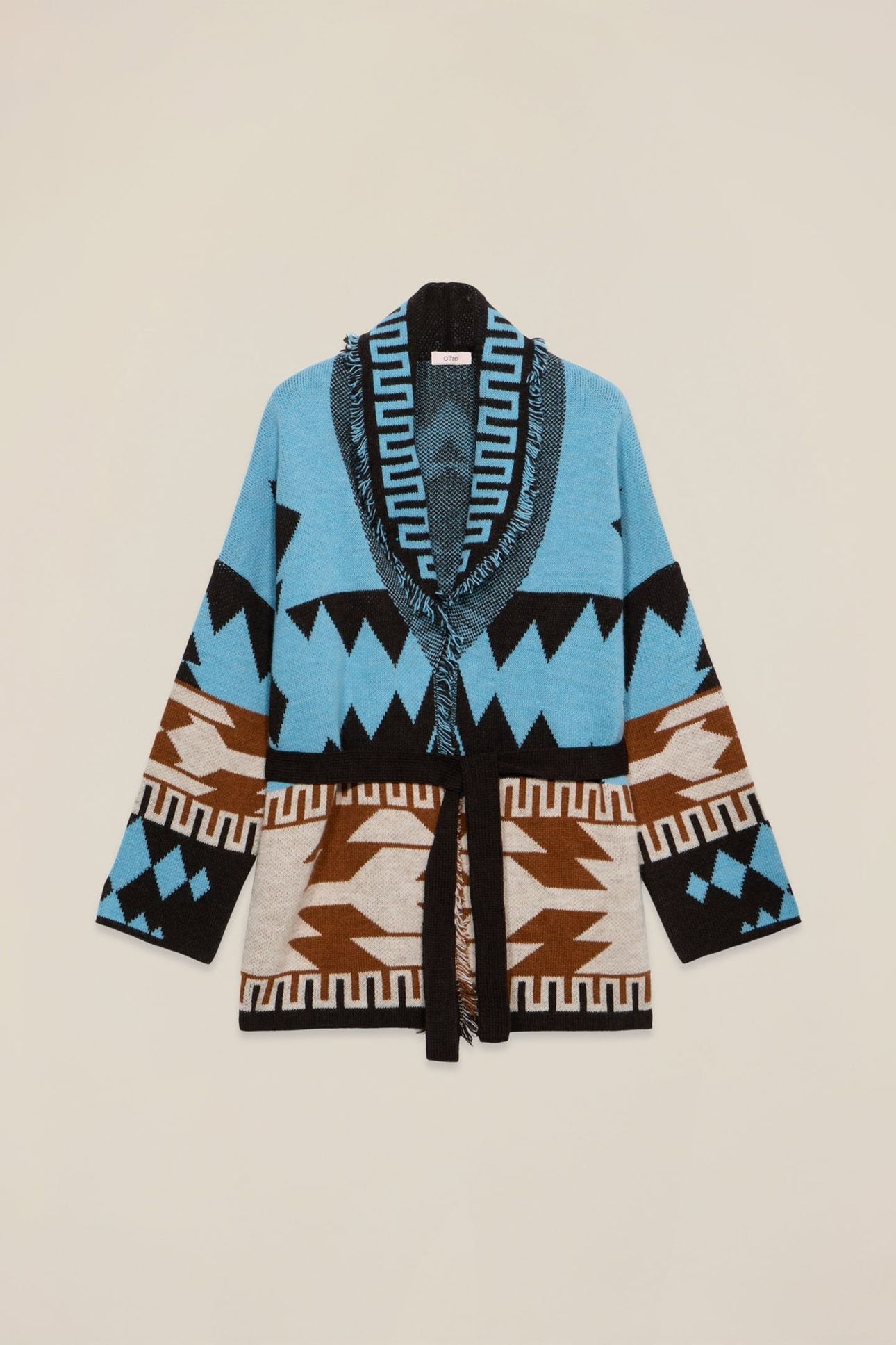 JACQUARD CARDIGAN WITH FRINGES LIGHT BLUE 3