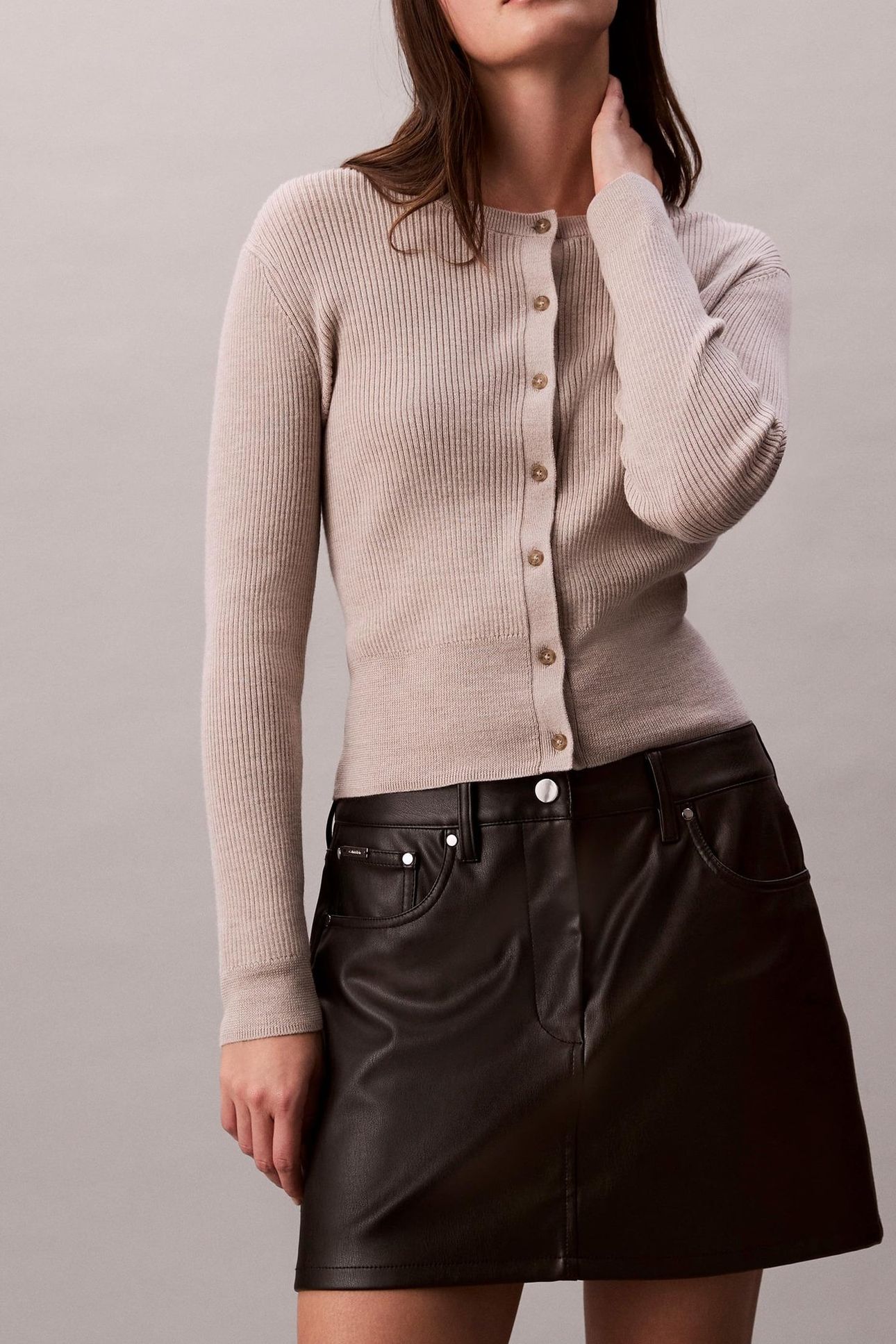 WOOL SILK CROPPED CARDIGAN ISLAND FOSSIL 5