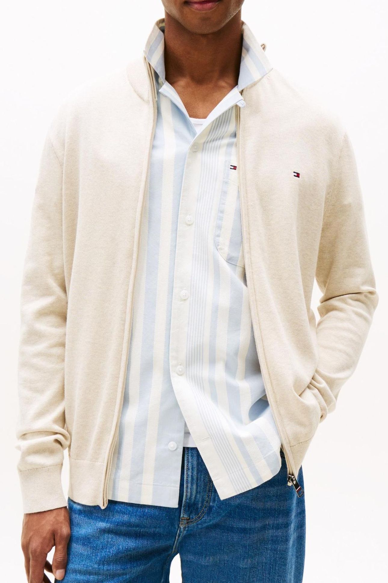 ESSENTIAL COTTON ZIP HEATHERED OATMILK 1