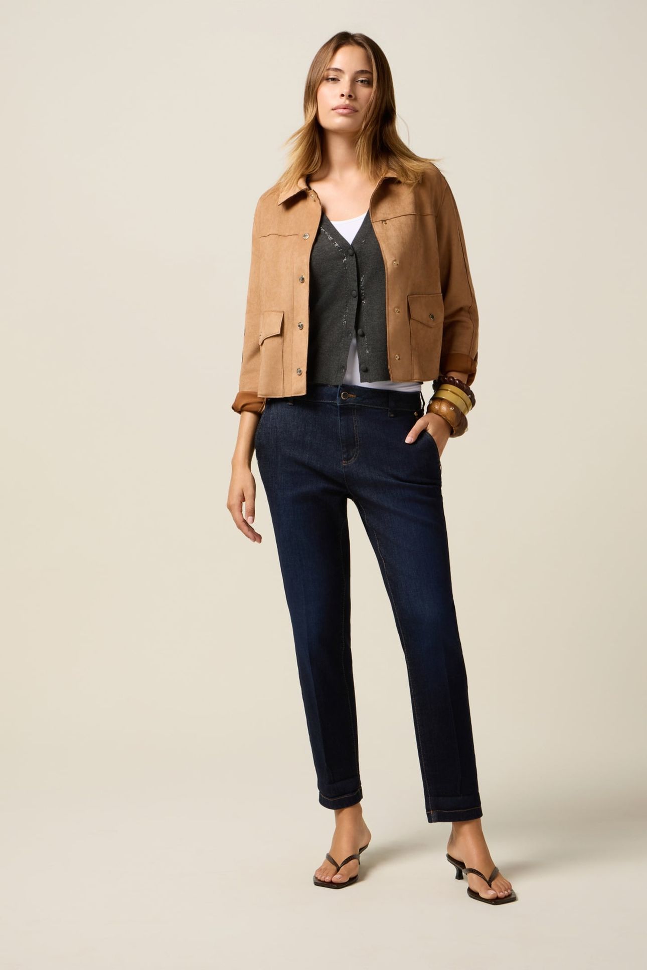 SHORT JACKET IN SOFT FABRIC BROWN 2