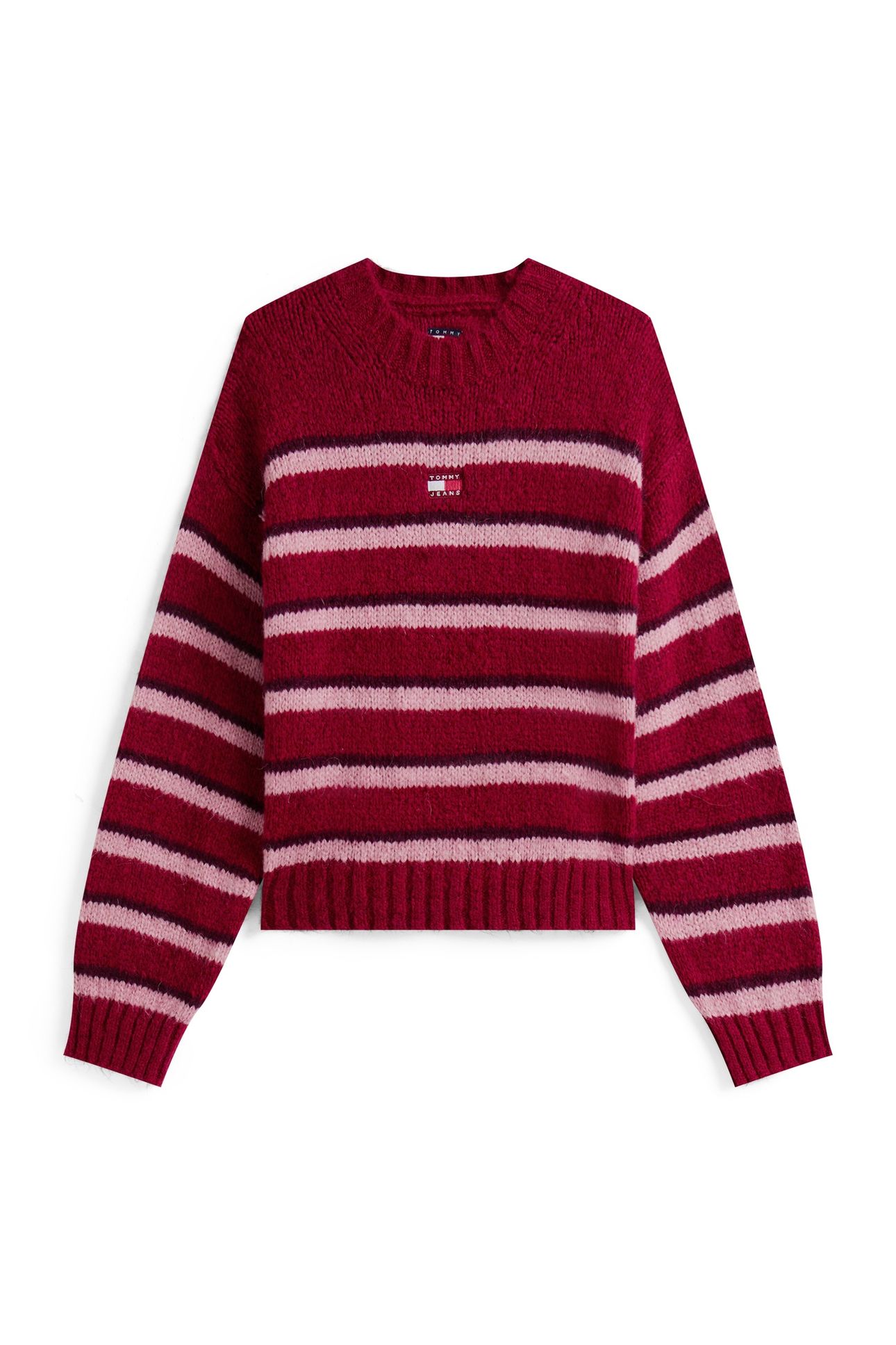 TJW BADGE STRIPE SWEATER RUBY RHUBARB/STRIPE 4