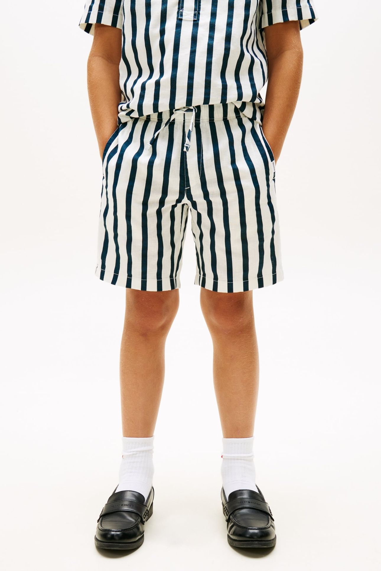 BOYS RELAXED LINEN BLEND DARK NIGHT NAVY STRIPE 1