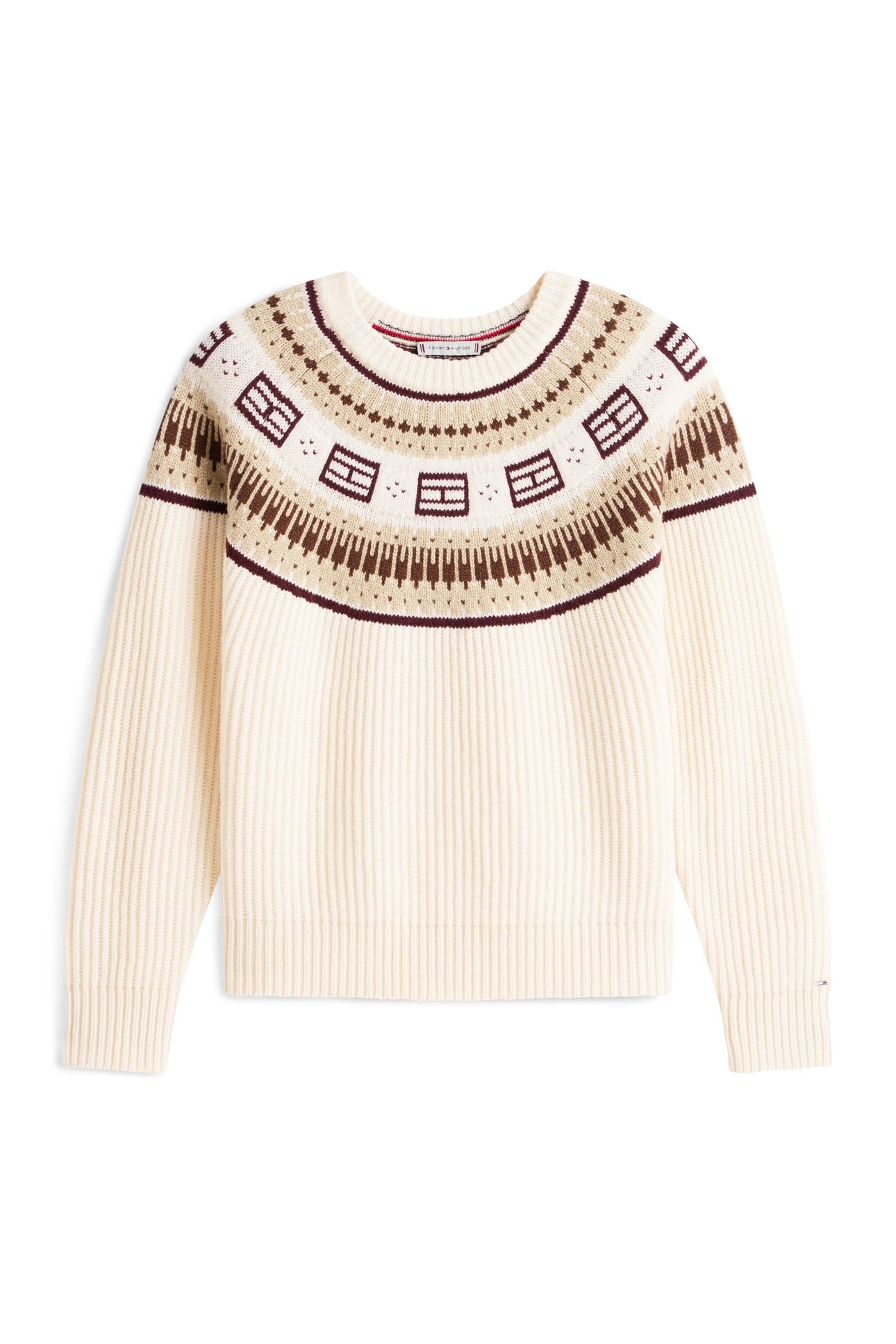 SOFT WOOL C-NECK LOOSE PLACED FAIRISLE BEIGE 3
