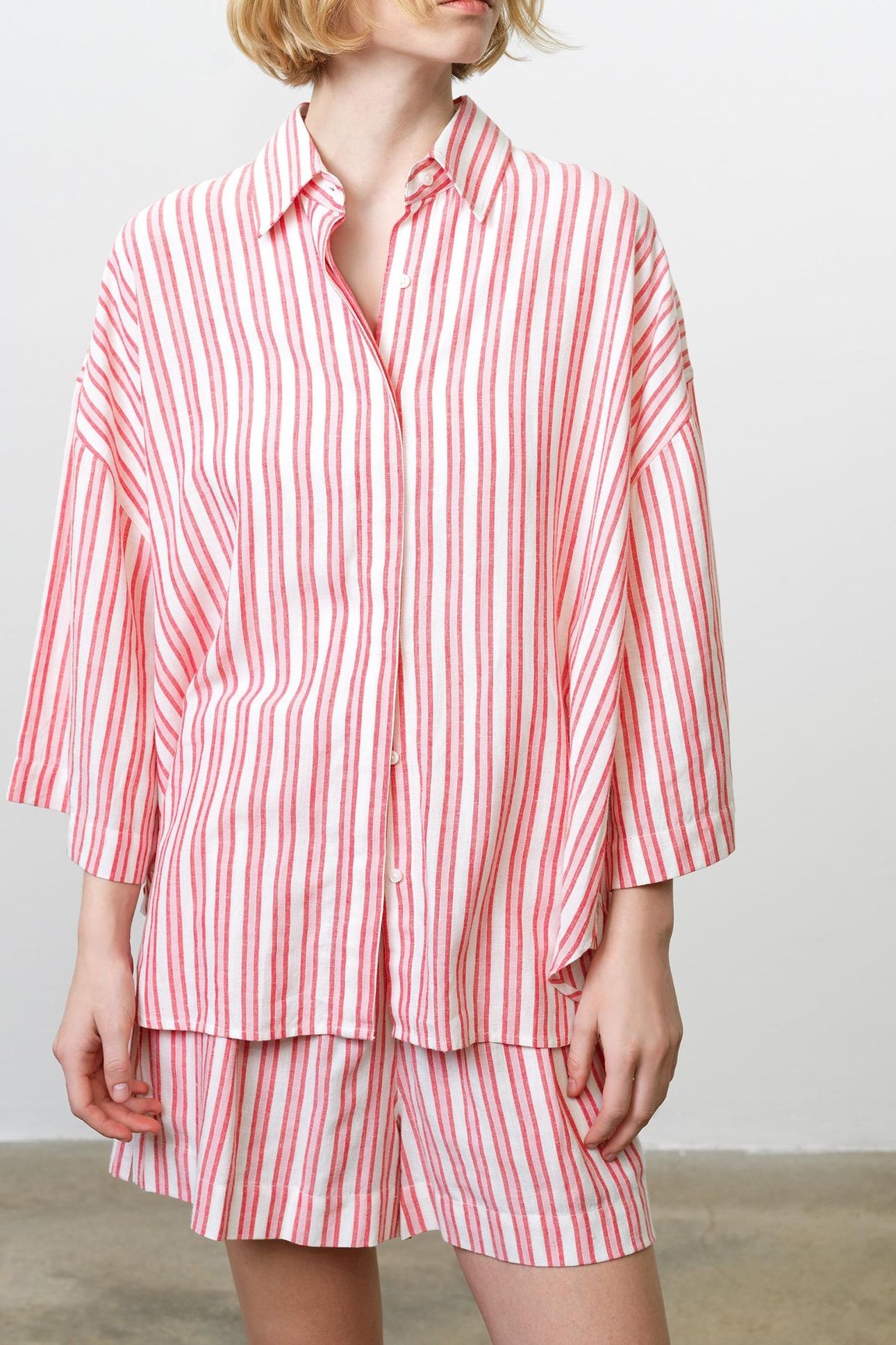 CHERYL LINEN BLEND POPOVER WATERMELON RED 1