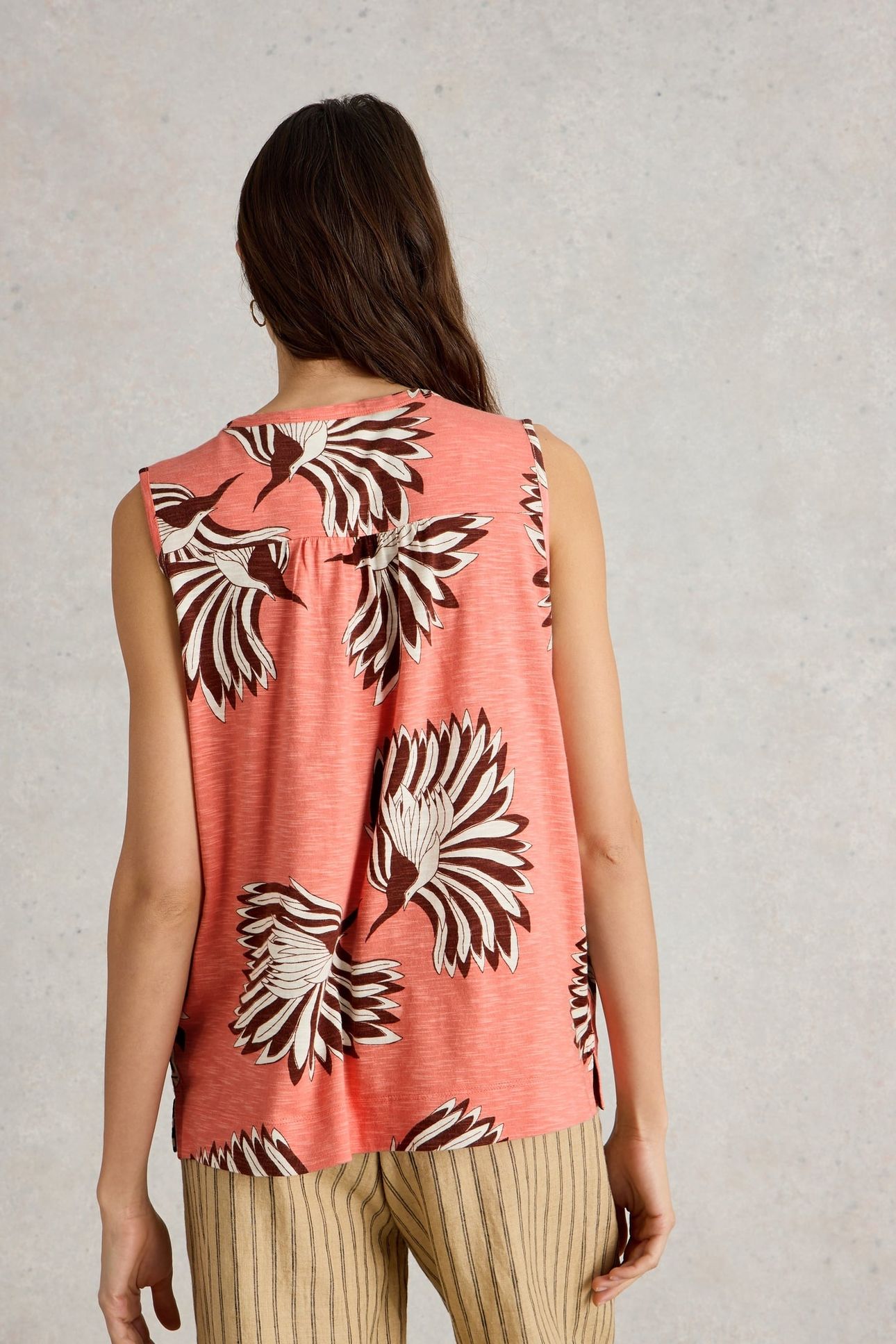 DELILAH BUTTON TOP CORAL PRINT 3