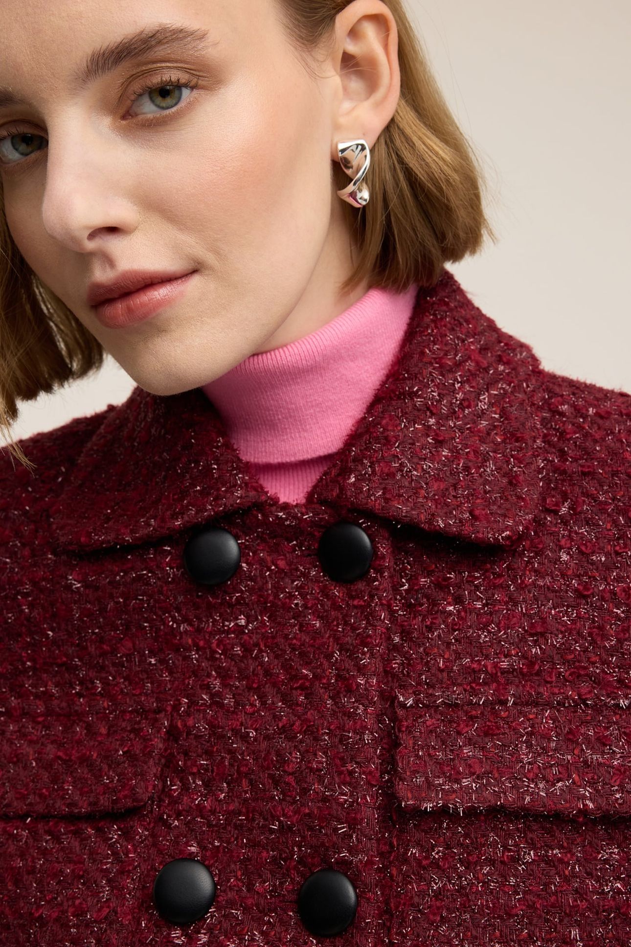 DOUBLE-BREASTED BOUCLÉ JACKET BURGUNDY 5