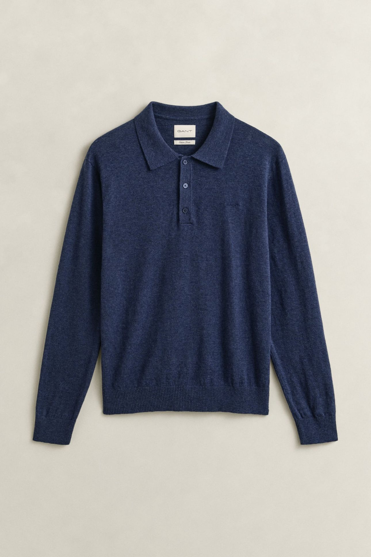 SLUB COTTON LINEN POLO DARK INDIGO MELANGE 4