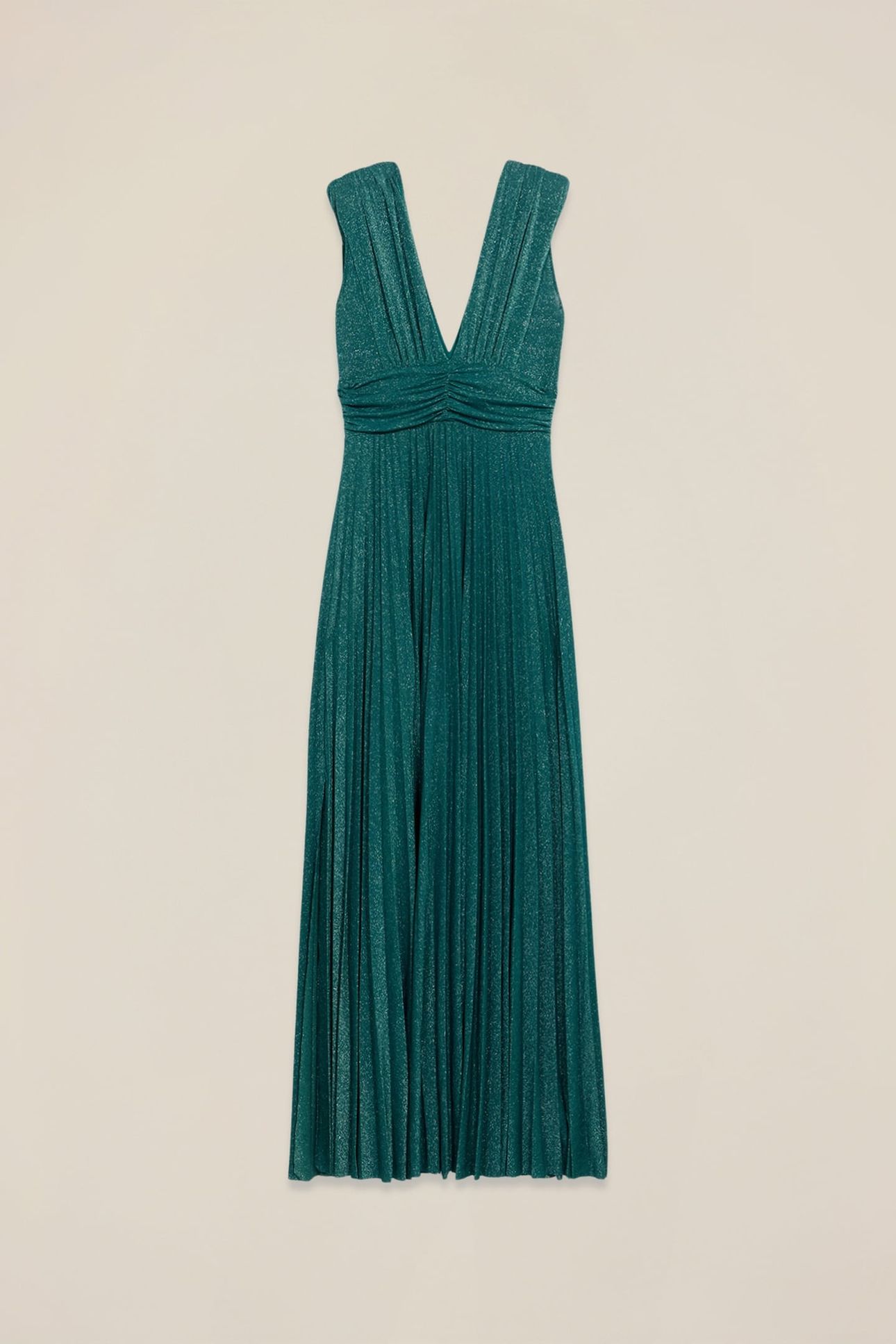 LONG PLEATED DRESS IN LUREX JERSEY TEAL 3