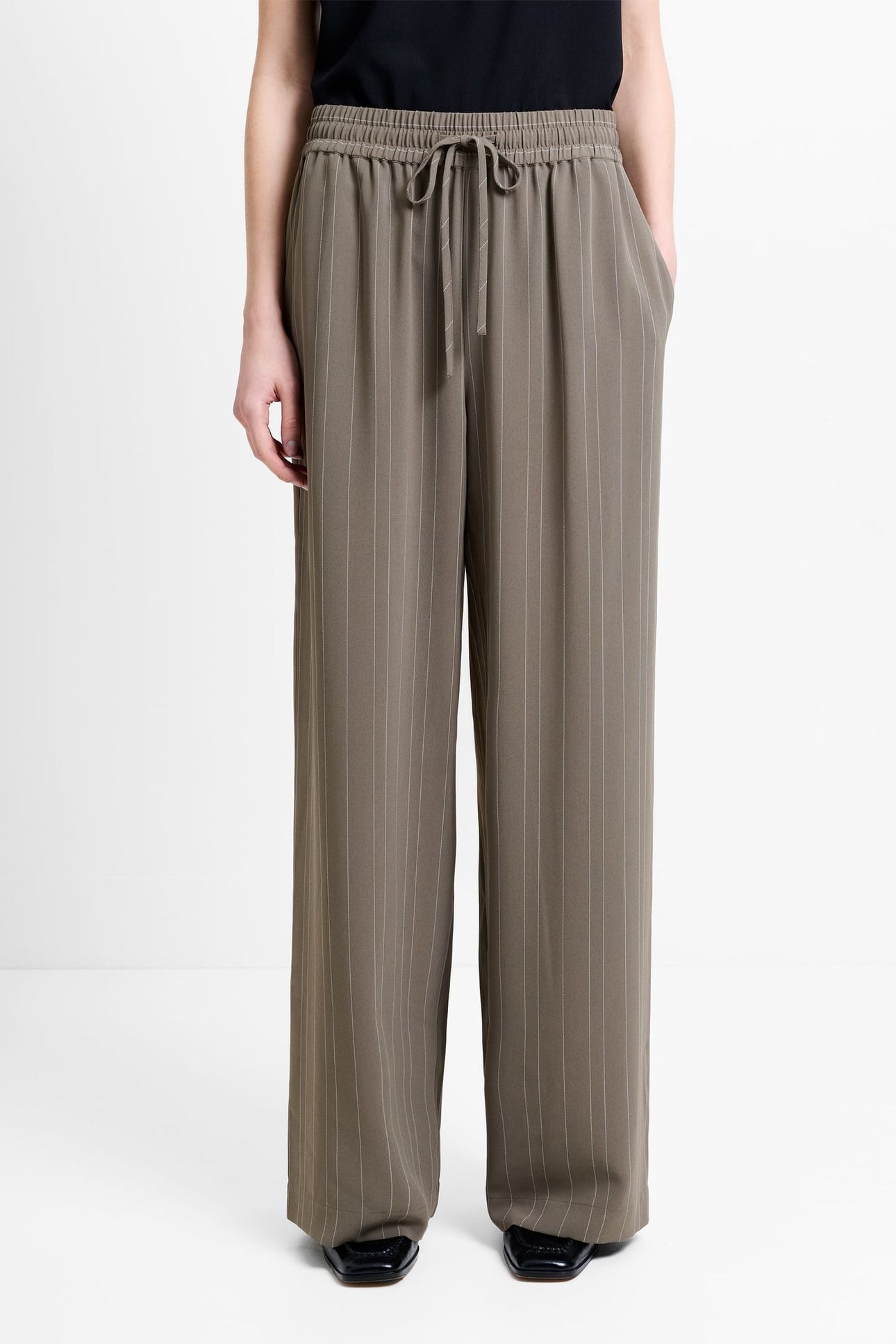 ERMA PINSTRIPE WIDE LEG TROUSE VINTAGE KHAKI/WHITE 1