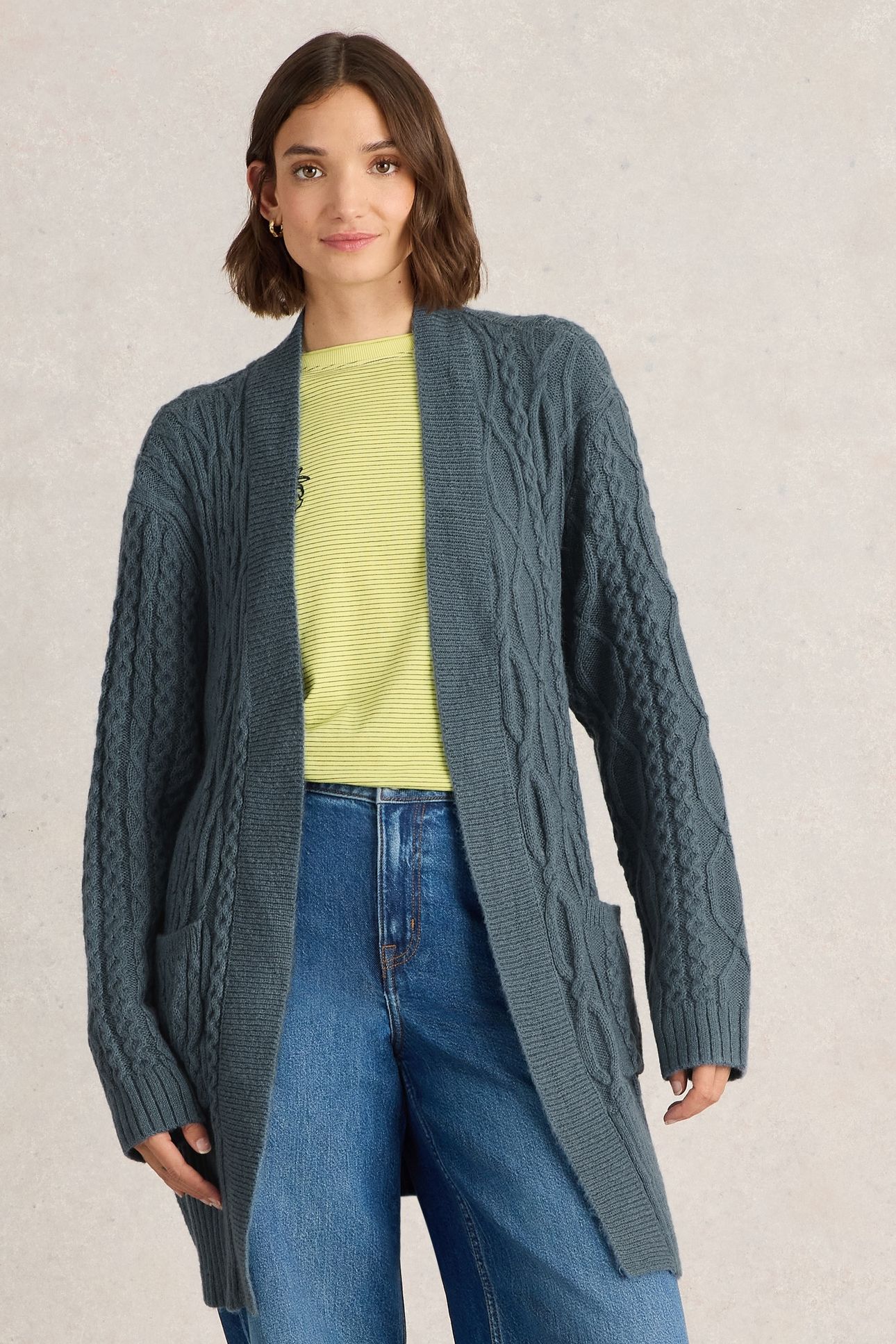 CABLE BELTED CARDIGAN MID BLUE 2