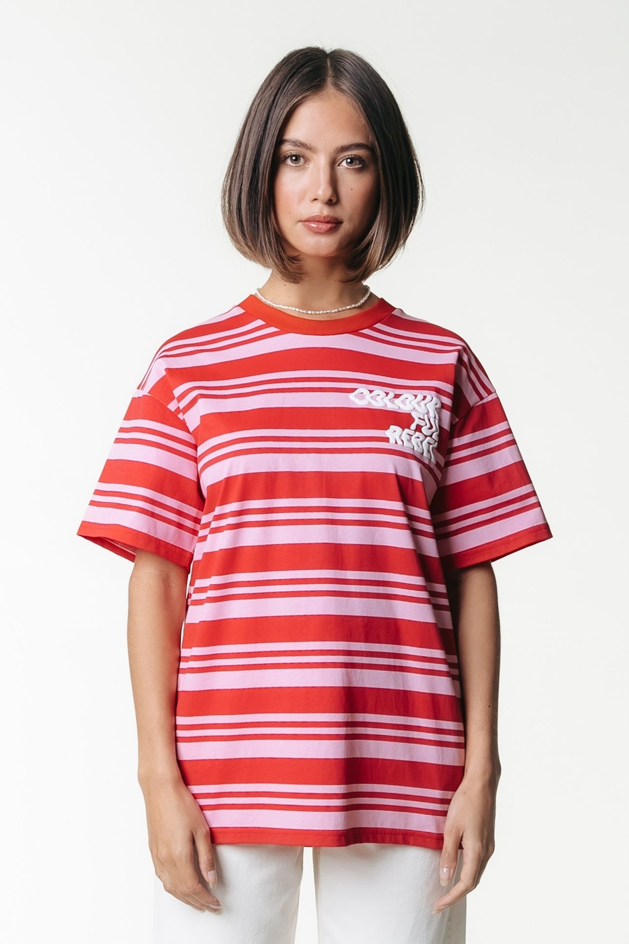 PUFF LOGO STRIPE LOOSEFIT TEE FRESH PINK 1