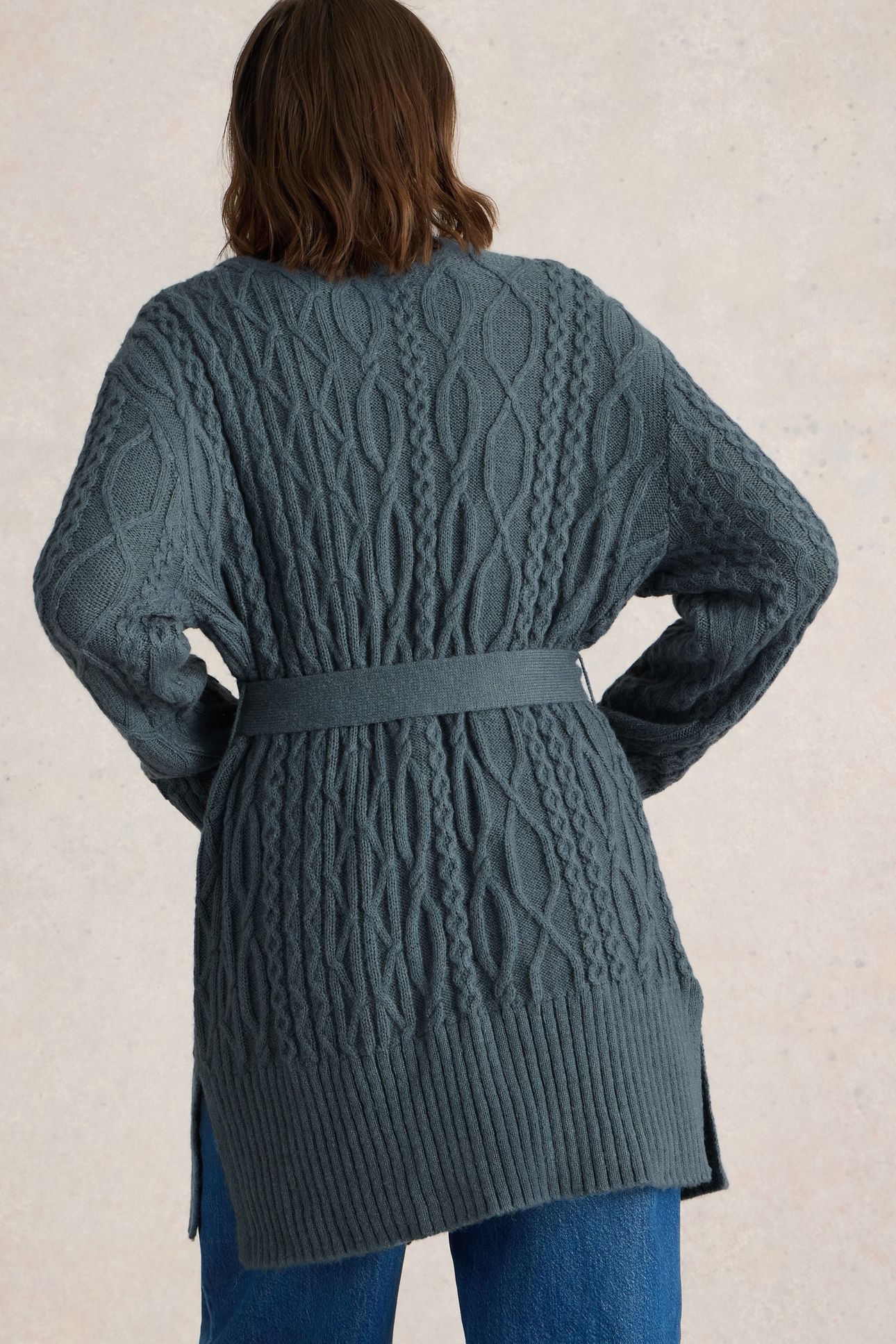 CABLE BELTED CARDIGAN MID BLUE 3