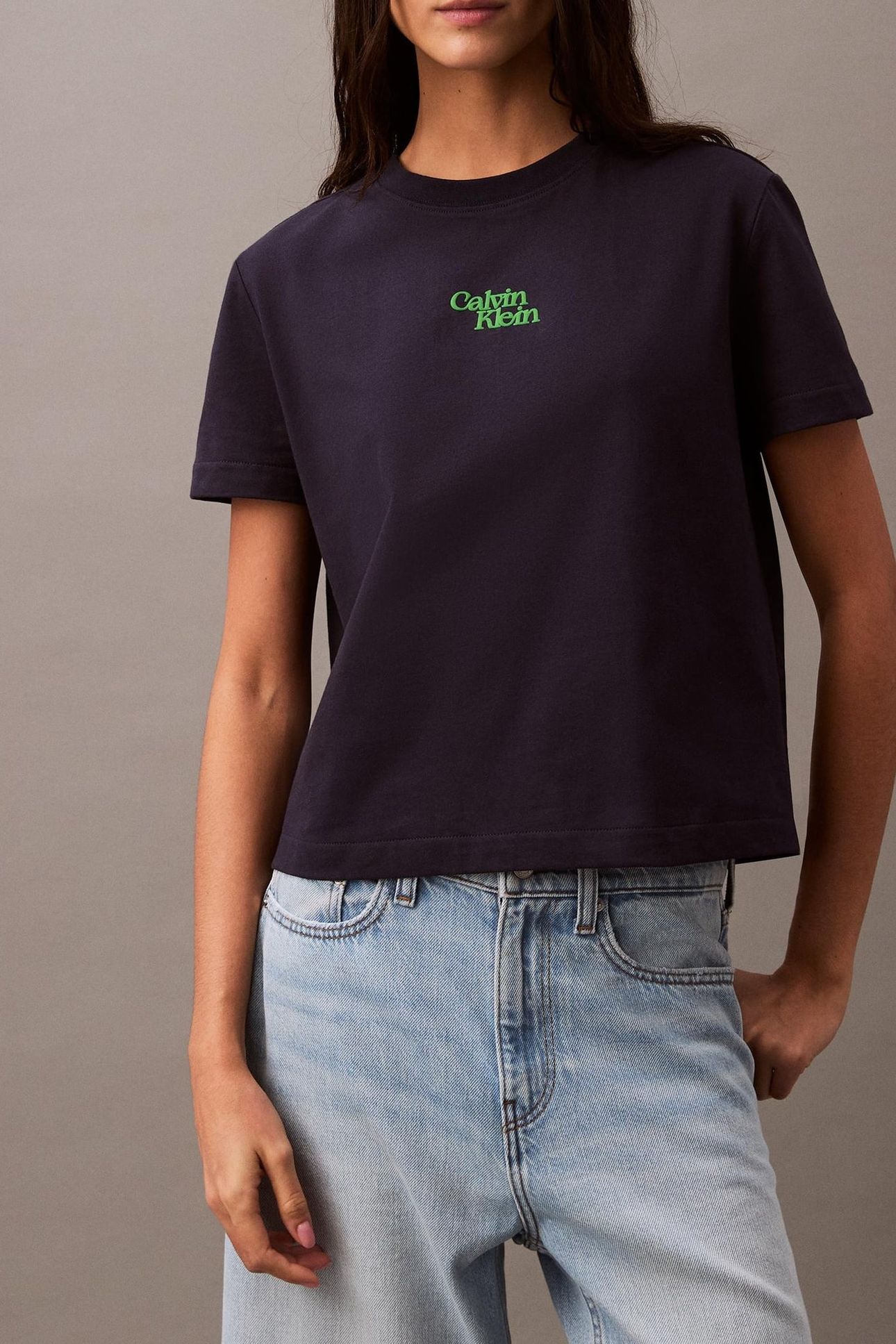SS FLOCKED LOGO COTTON TEE BARITONE BLUE 1